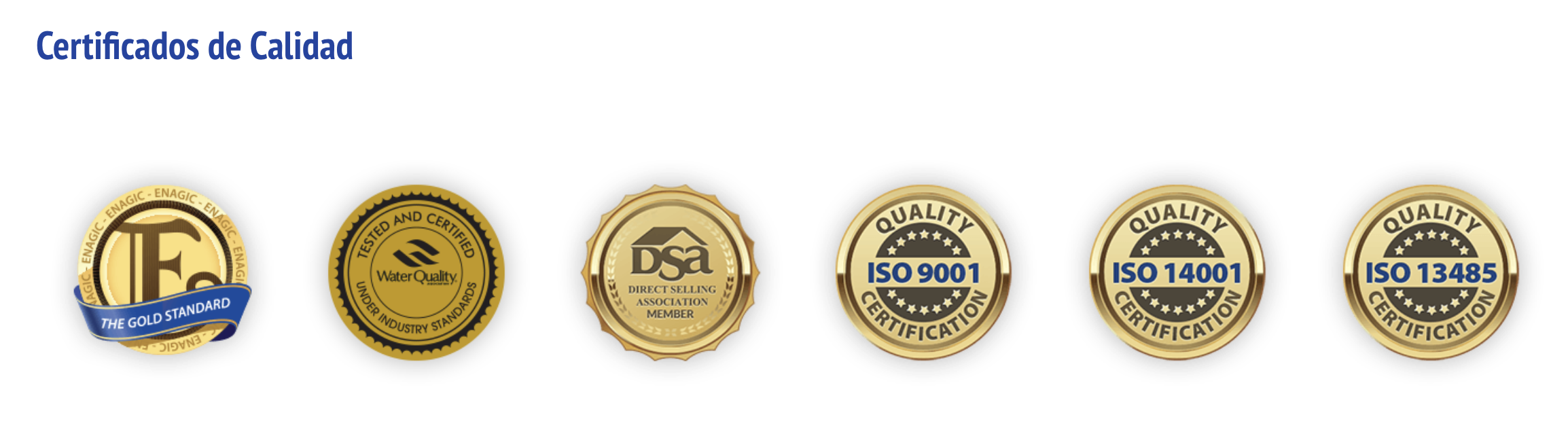 Certificaciones de Calidad Enagic - ISO 9001, ISO 14001, ISO 13485, Water Quality Association, DSA Member
