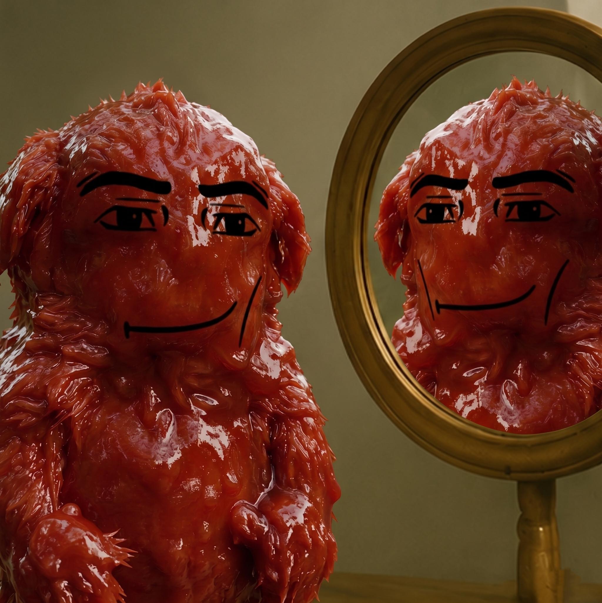 Ketchua looking in a mirror