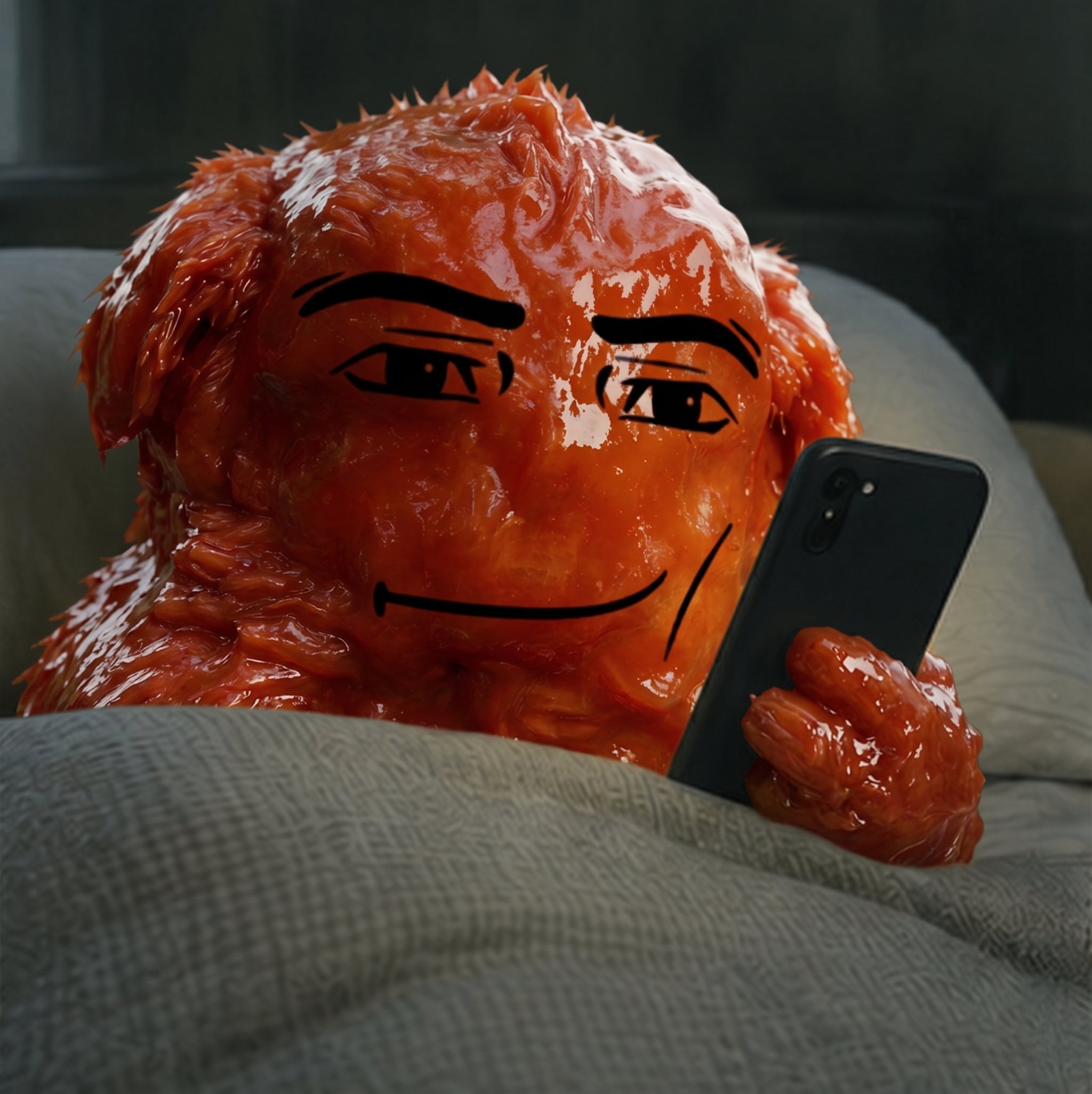 Ketchua on the couch with phone