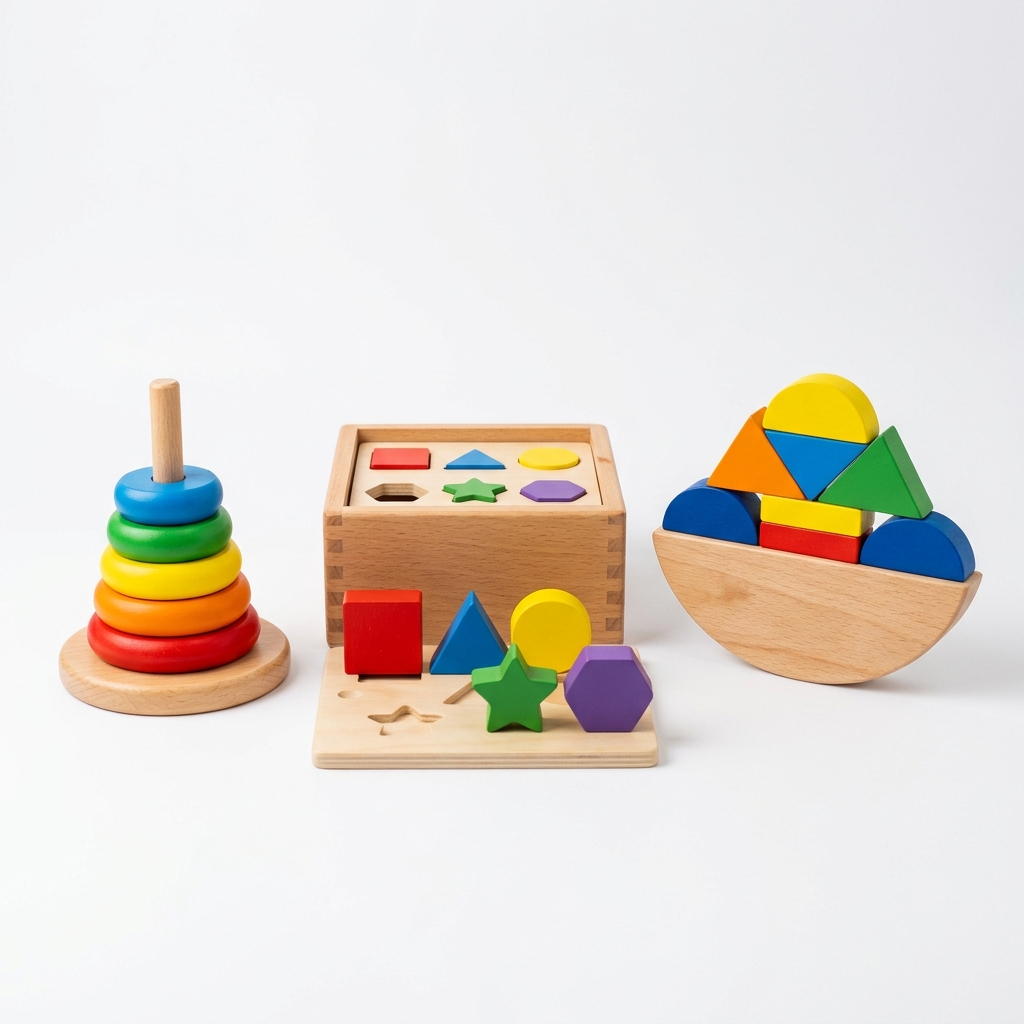 Kit 3 Brinquedos Montessori em Madeira