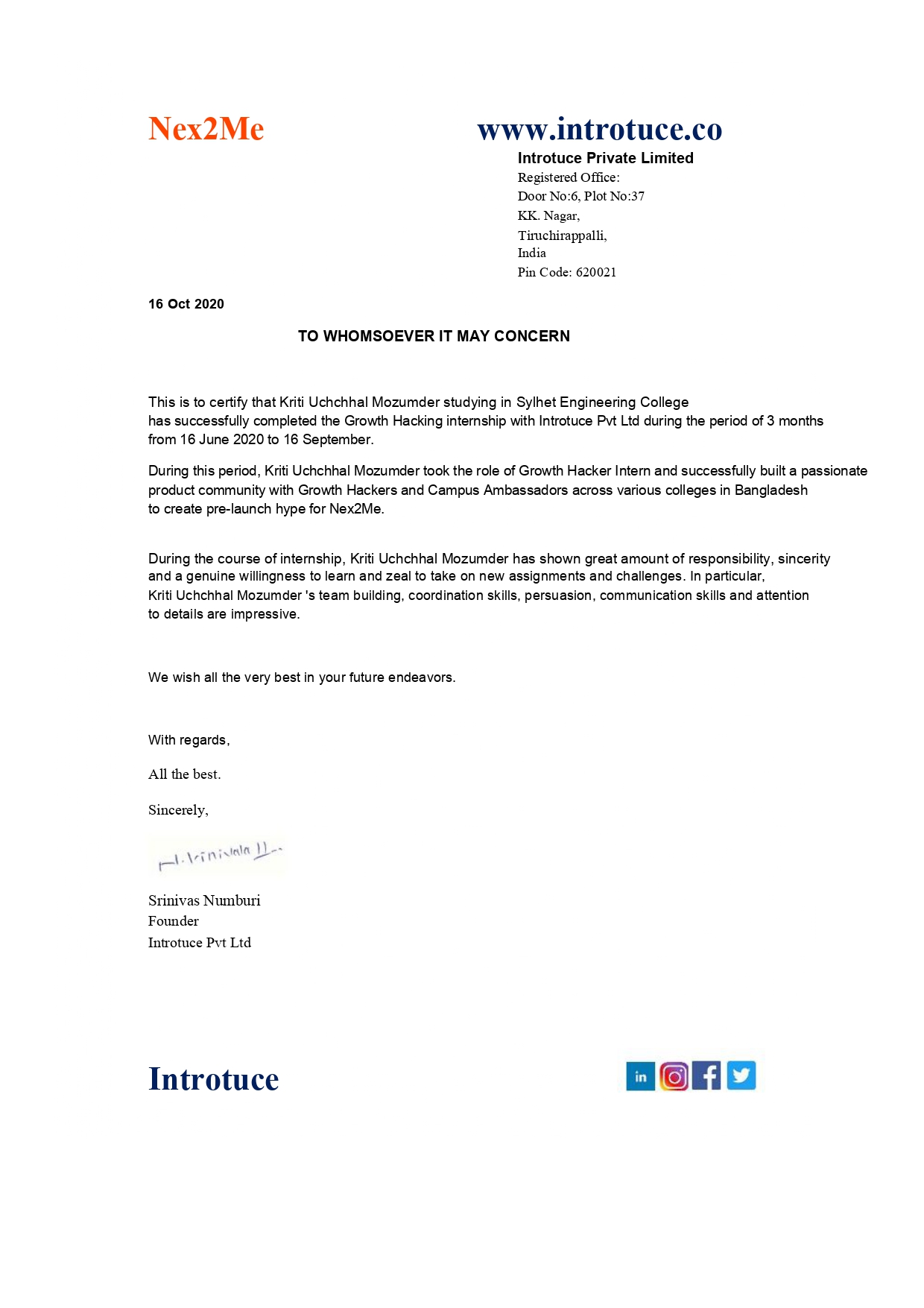 Growth Hacking Internship Certificate