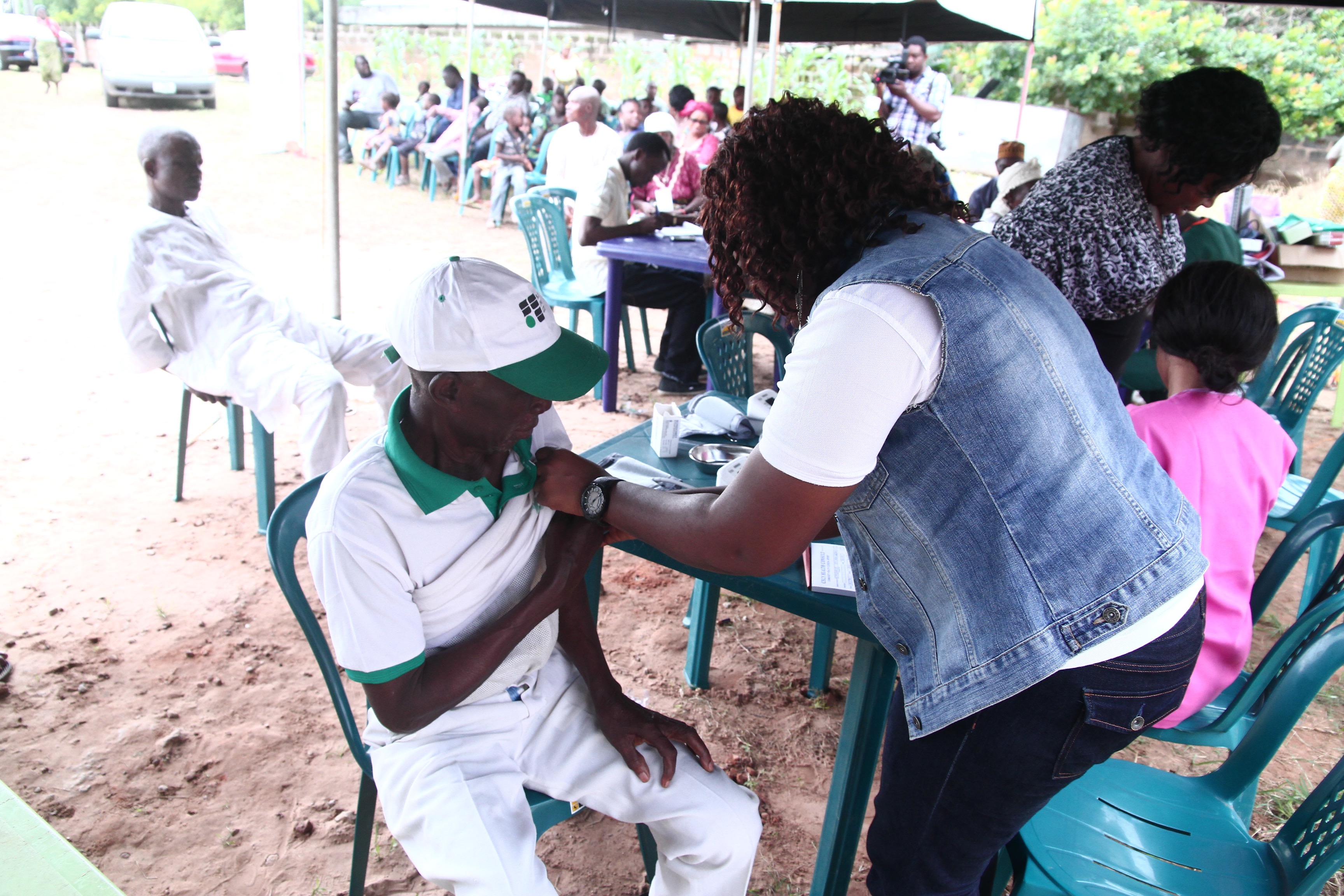 Outdoor blood pressure station under canopy