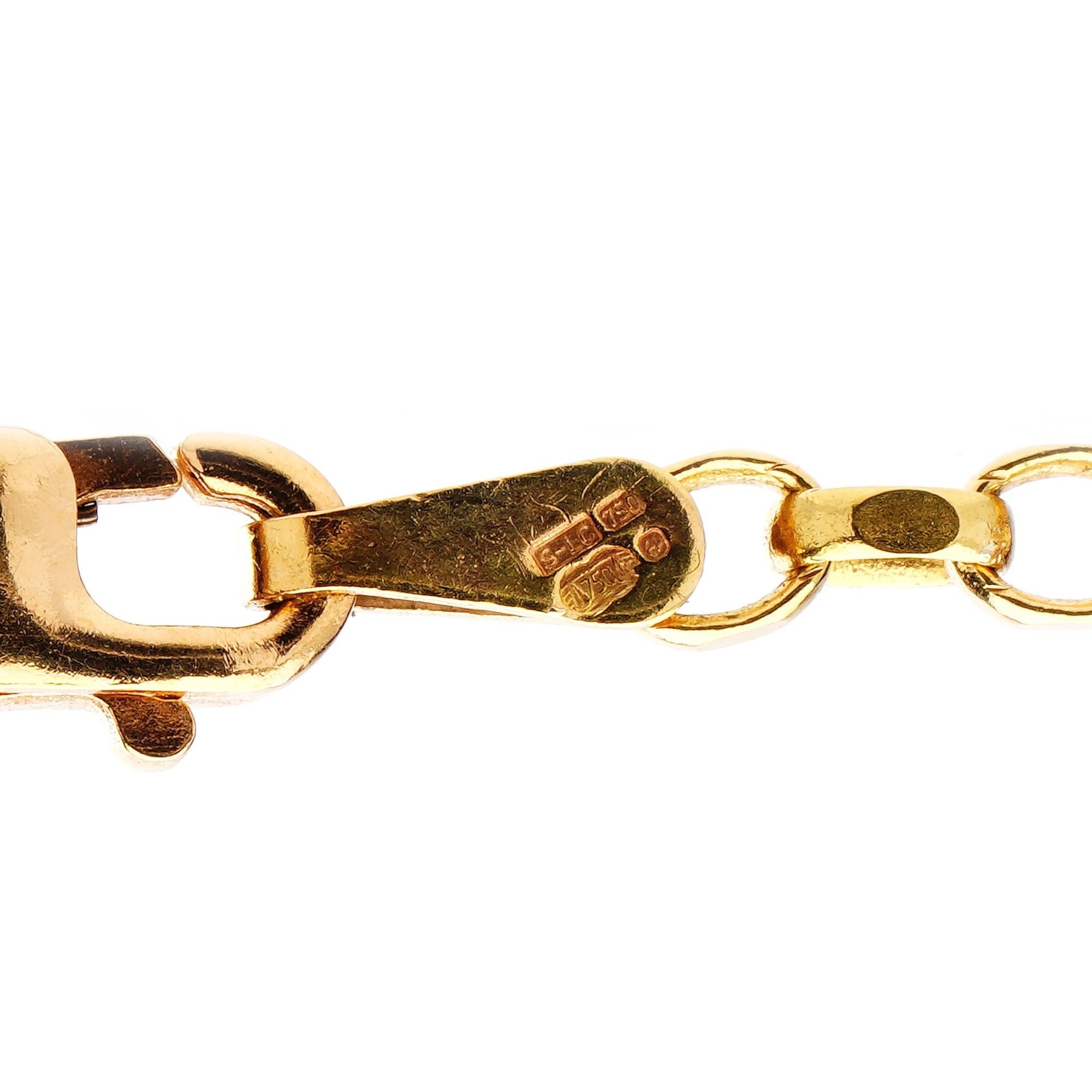 Gold-toned lobster claw clasp with hallmarks