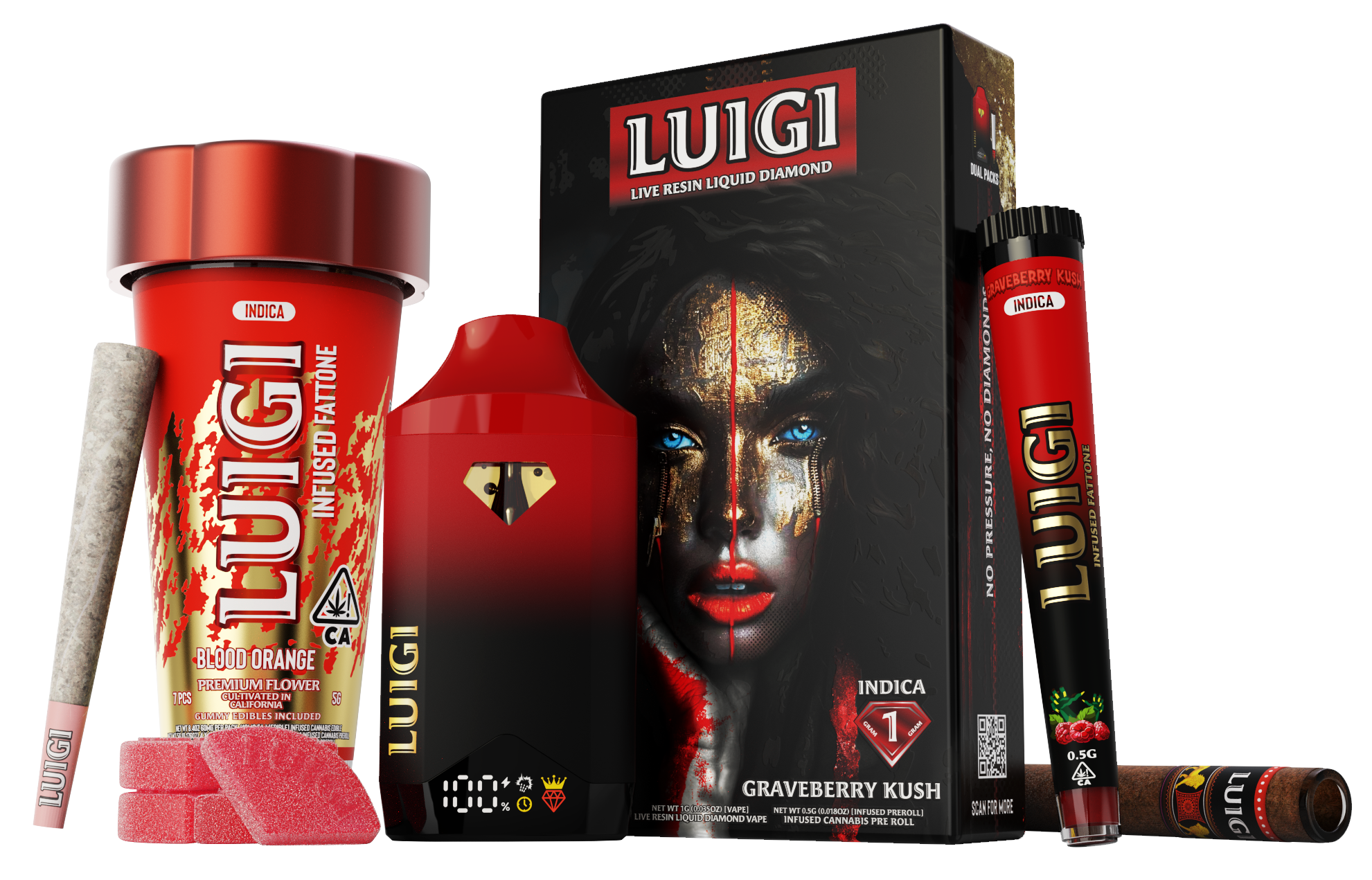 Luigi Products - Live Resin Liquid Diamond, Fattone Pre-Rolls, and Gummies