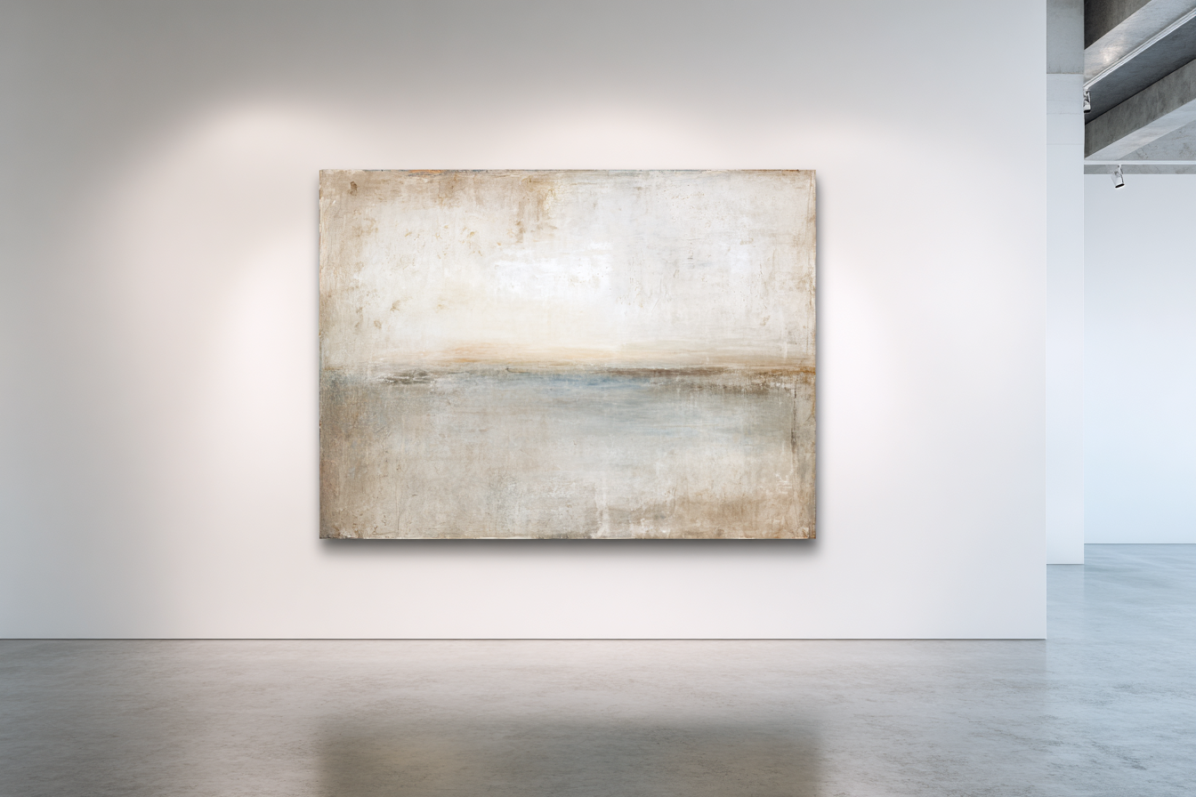 Soft neutral coastal piece with cream and beige tones and subtle horizon