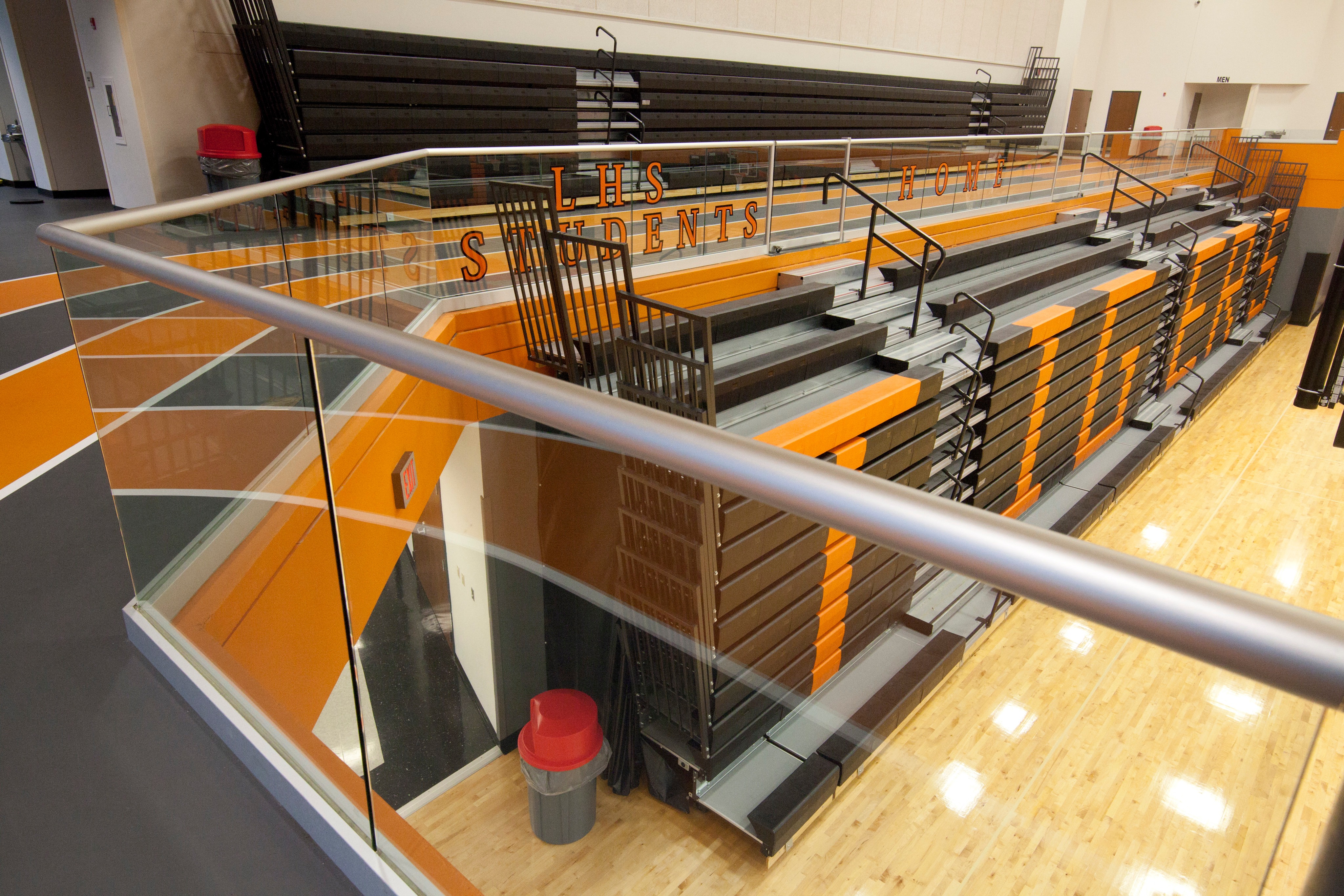 Lawrenceburg HS — Structural Glass Mezzanine Guardrail, Looking Down to Gym Floor