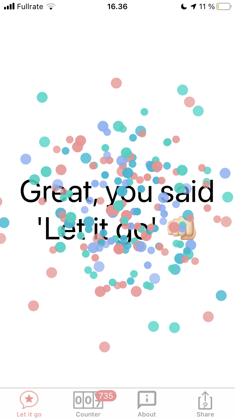 Let It Go Celebration Screen - Colorful confetti animation after pressing the button
