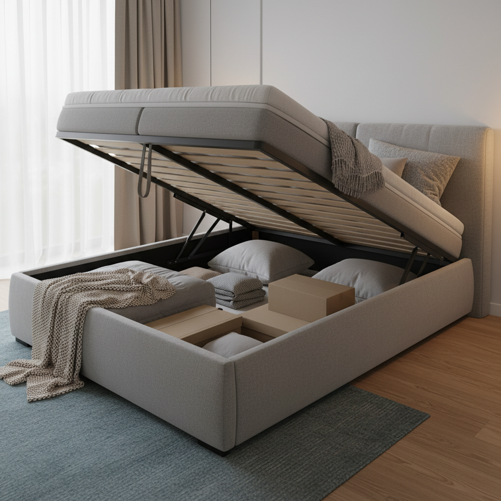 Letto contenitore aperto con vano visibile