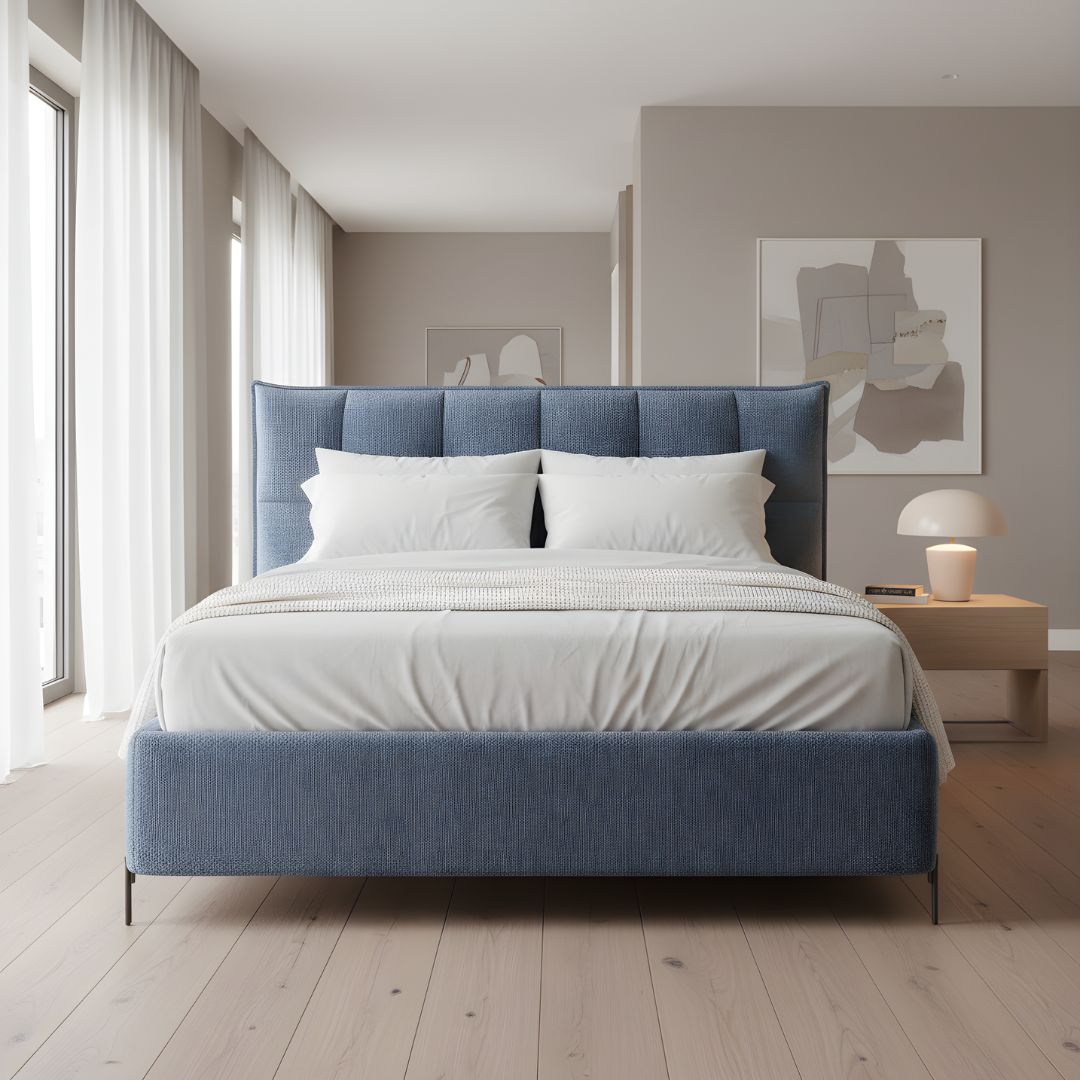 Letto blu tessuto cuciture verticali