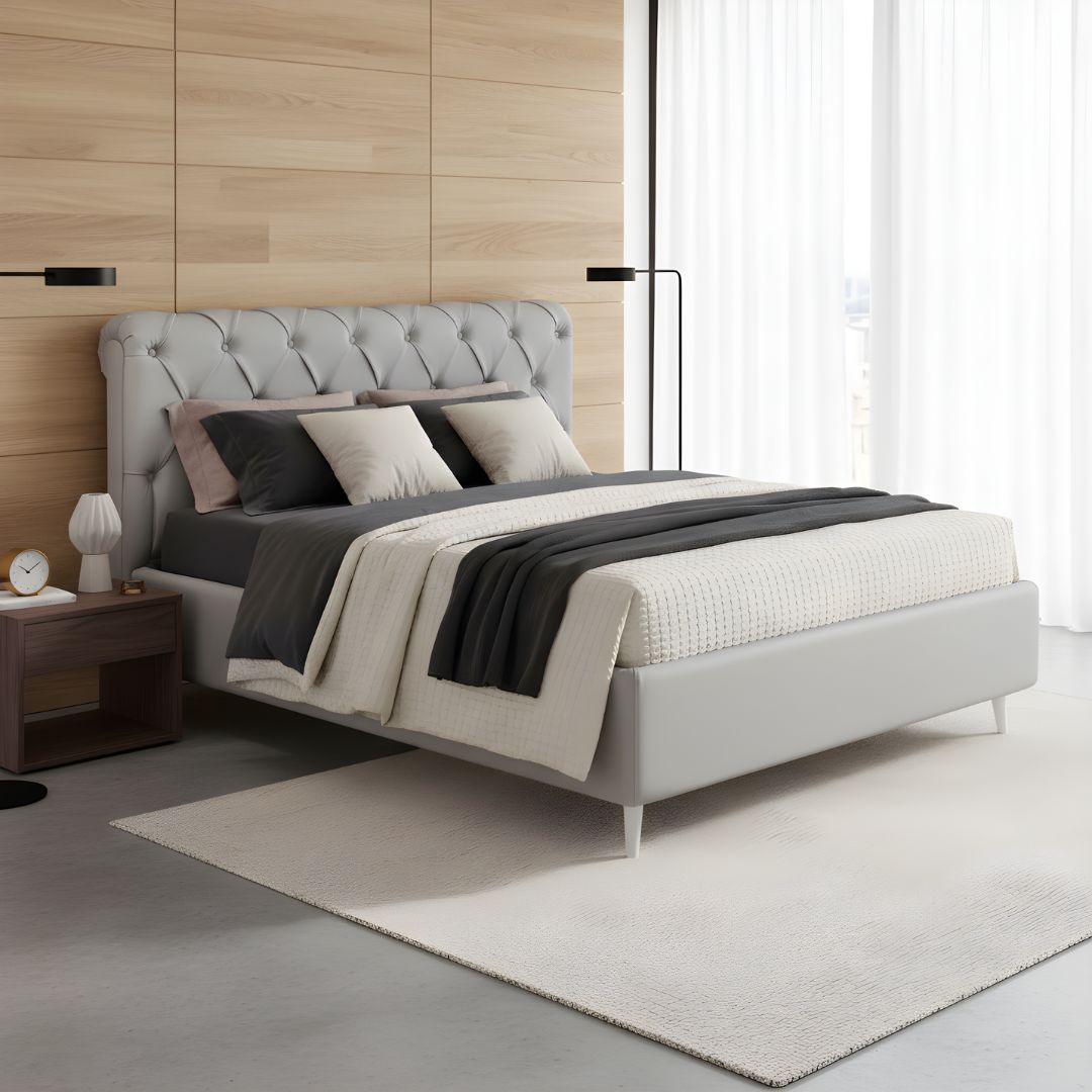 Letto grigio capitonné raffinato