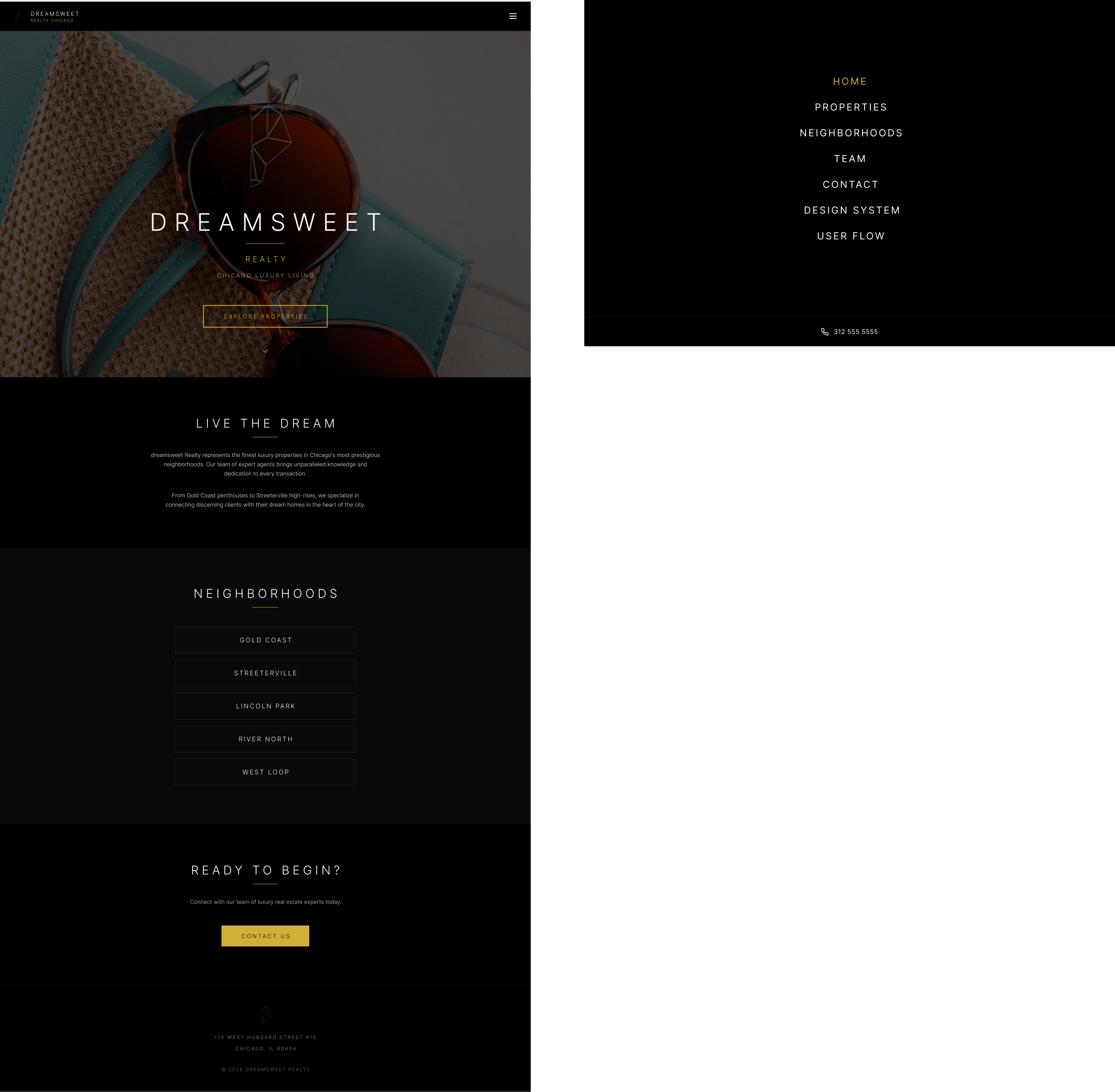 DreamSweet website homepage and navigation