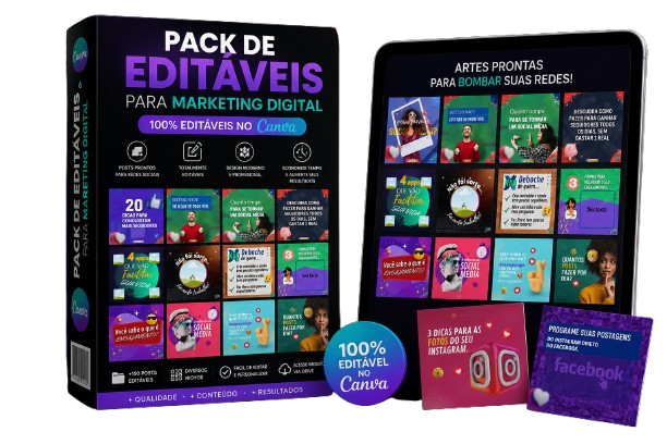 Mockup do Pack de Editáveis para Marketing Digital com mais de 200 artes no Canva
