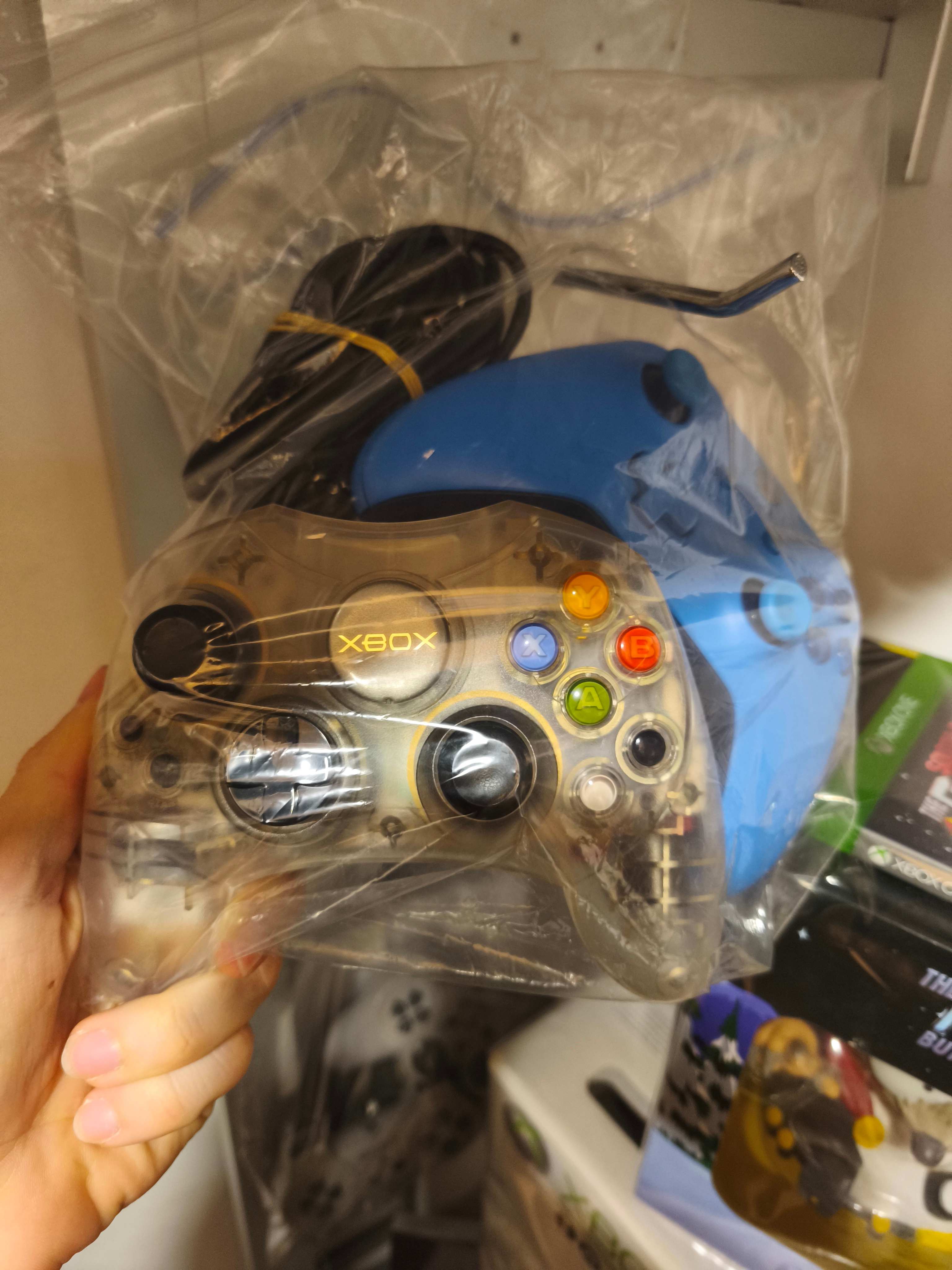 Manettes Xbox originale transparente et bleue Duke Controller S retro collector Game & Disc