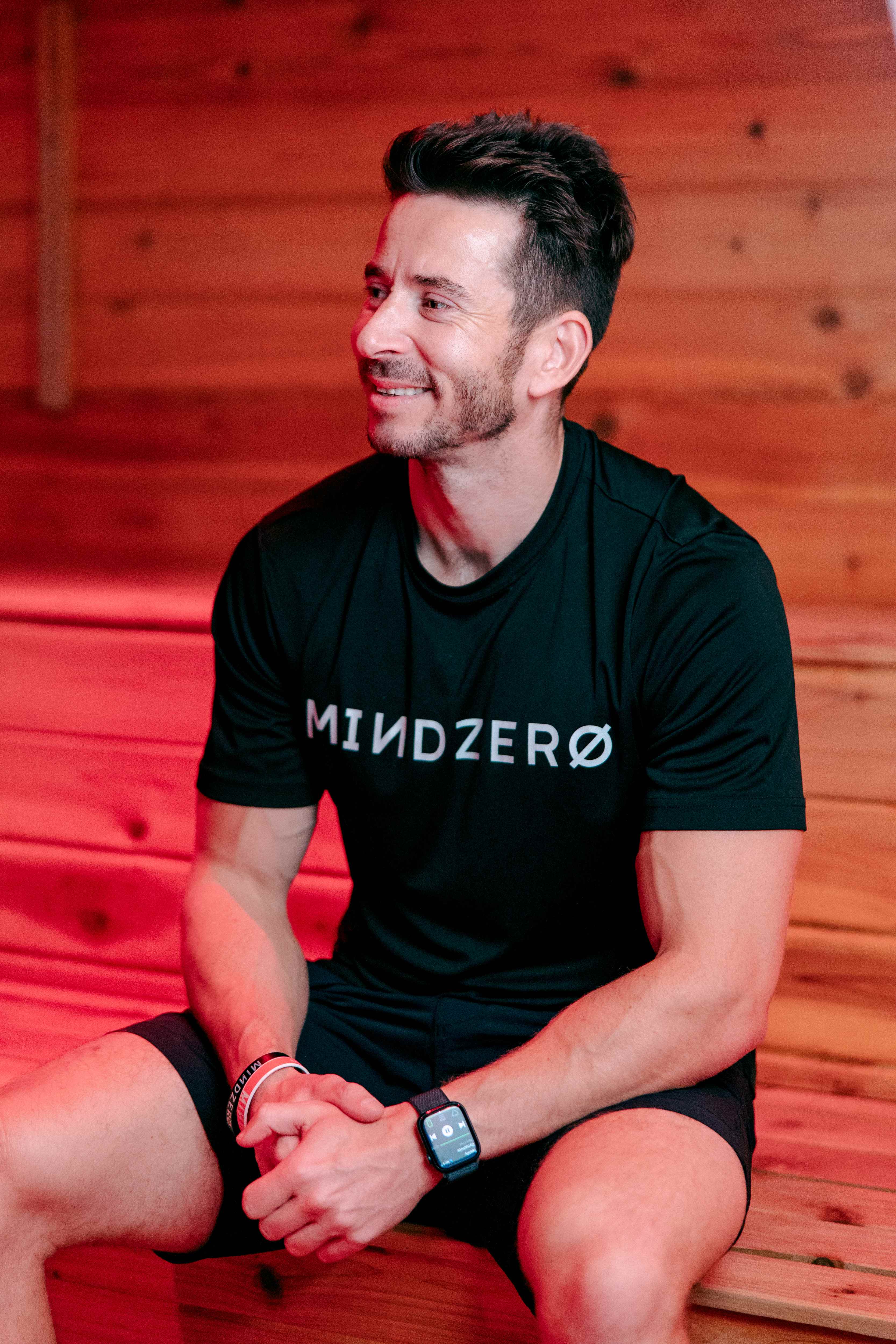 David smiling in sauna