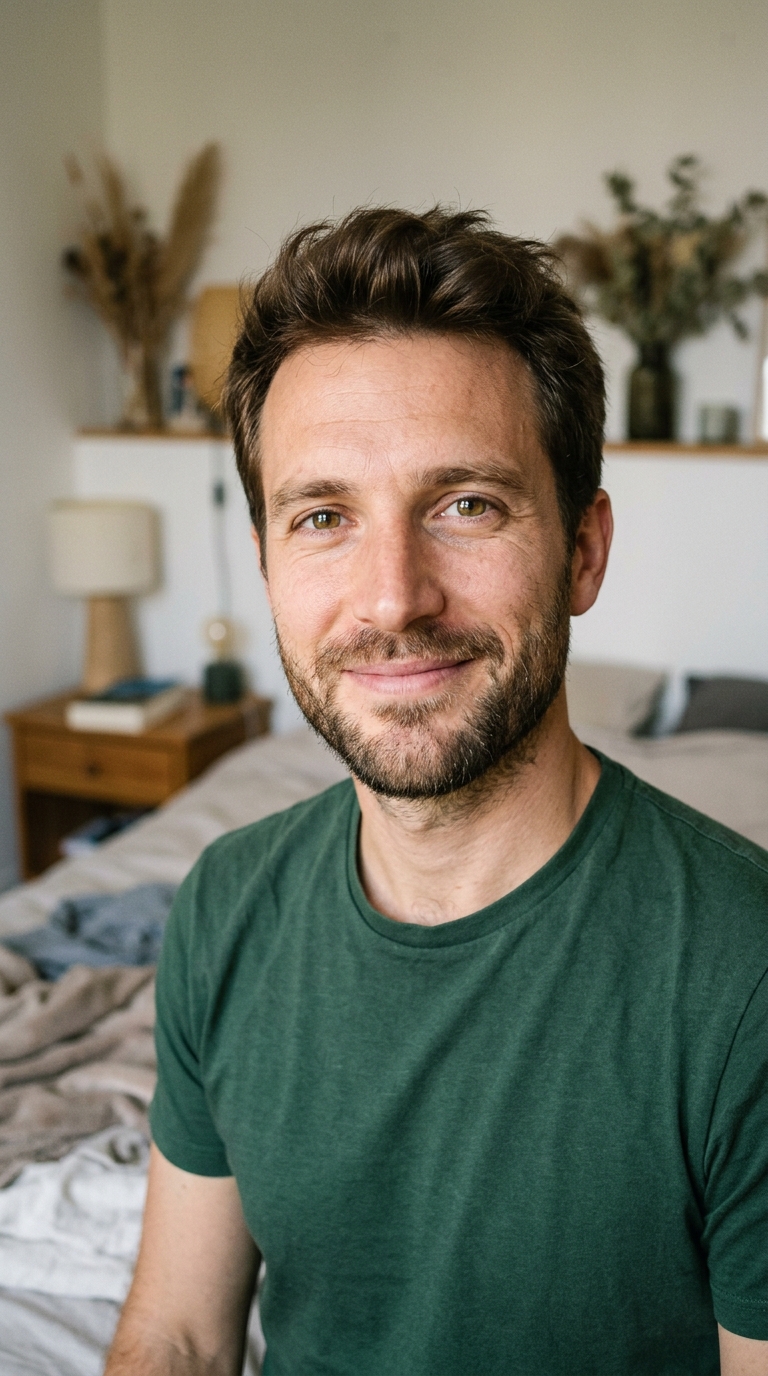 Felix lächelt in einem grünen Shirt