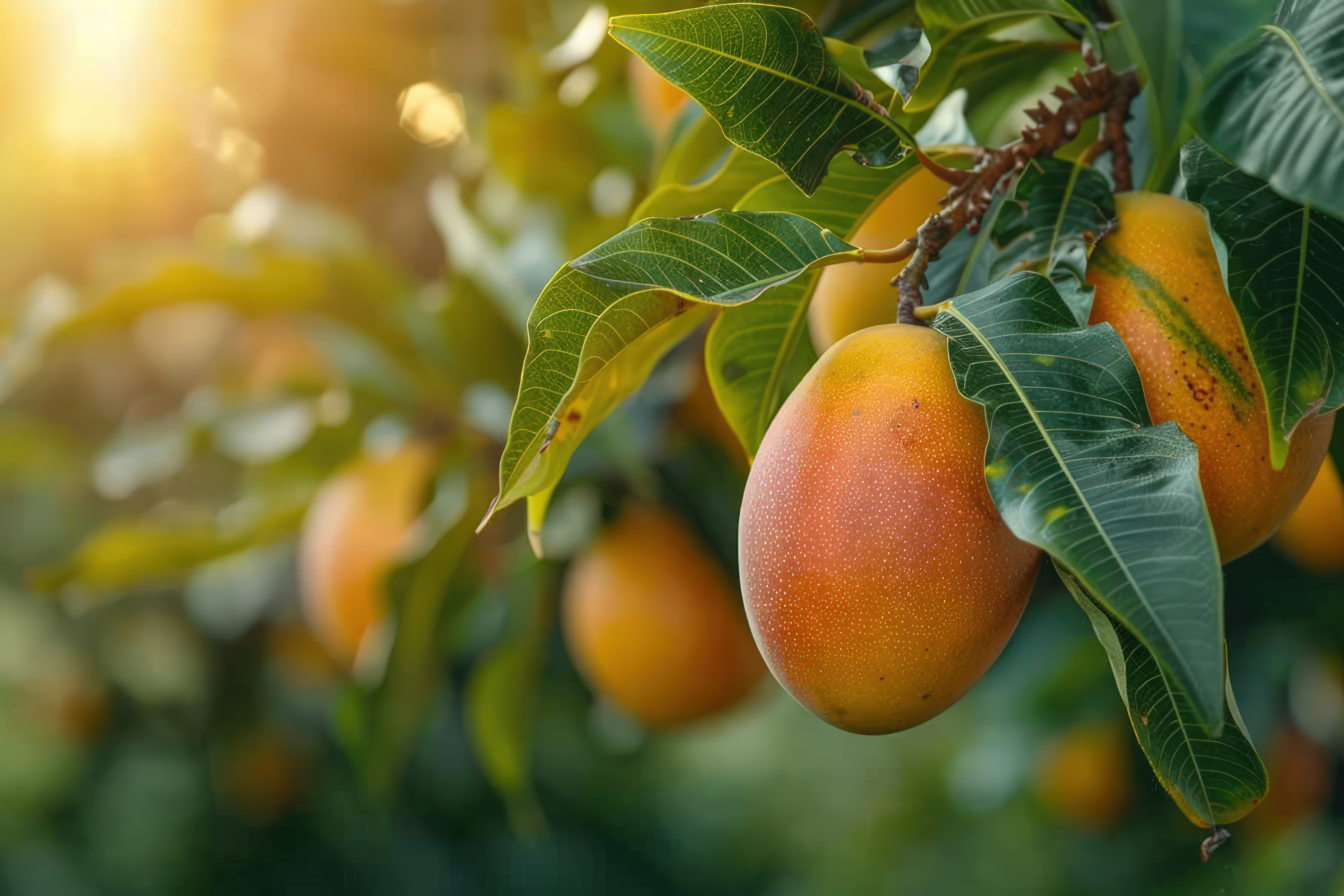 Mangoes growing on a tree