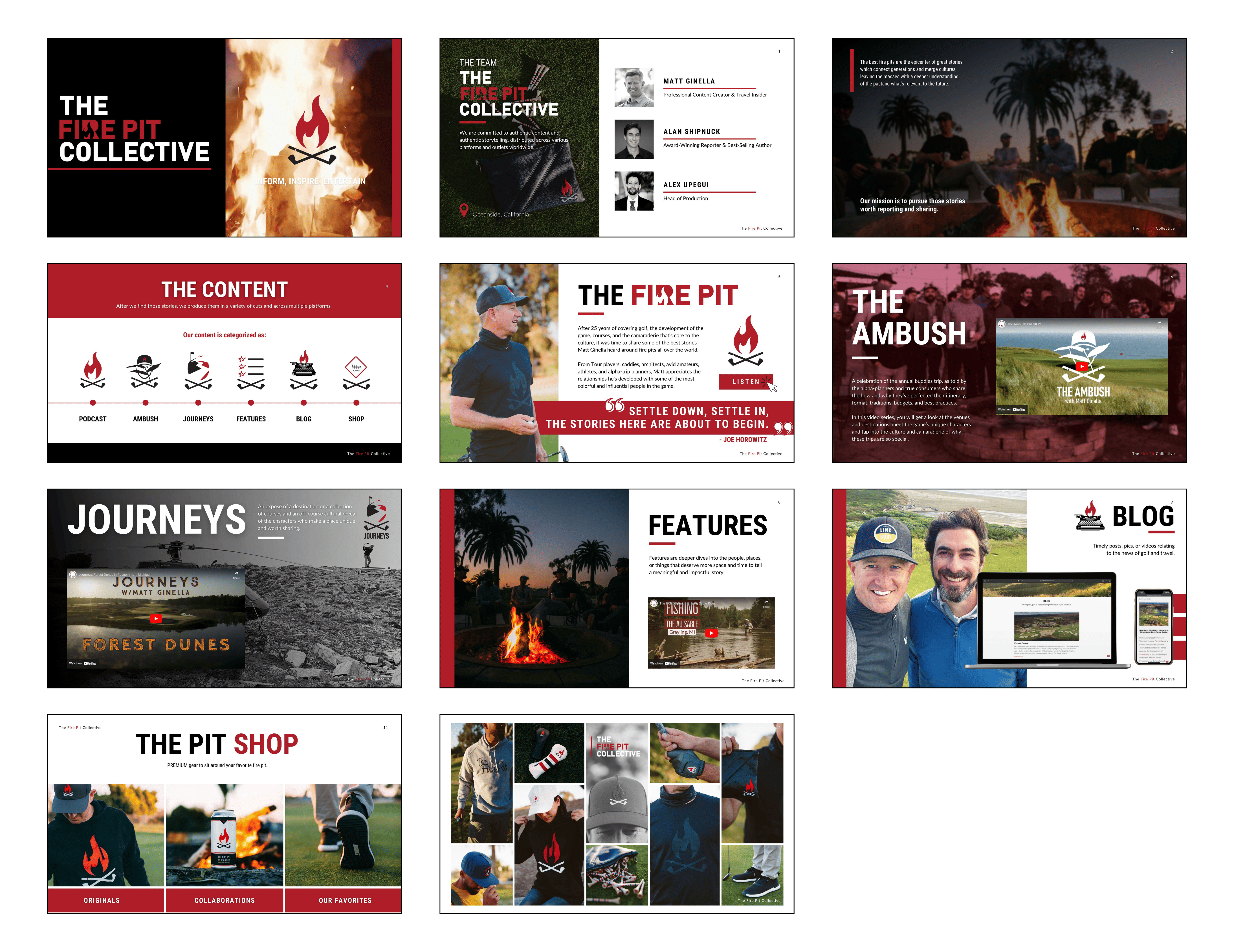 Fire Pit Collective content categories and shop presentation