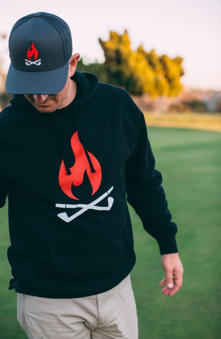 Fire Pit Collective black hoodie with flame logo