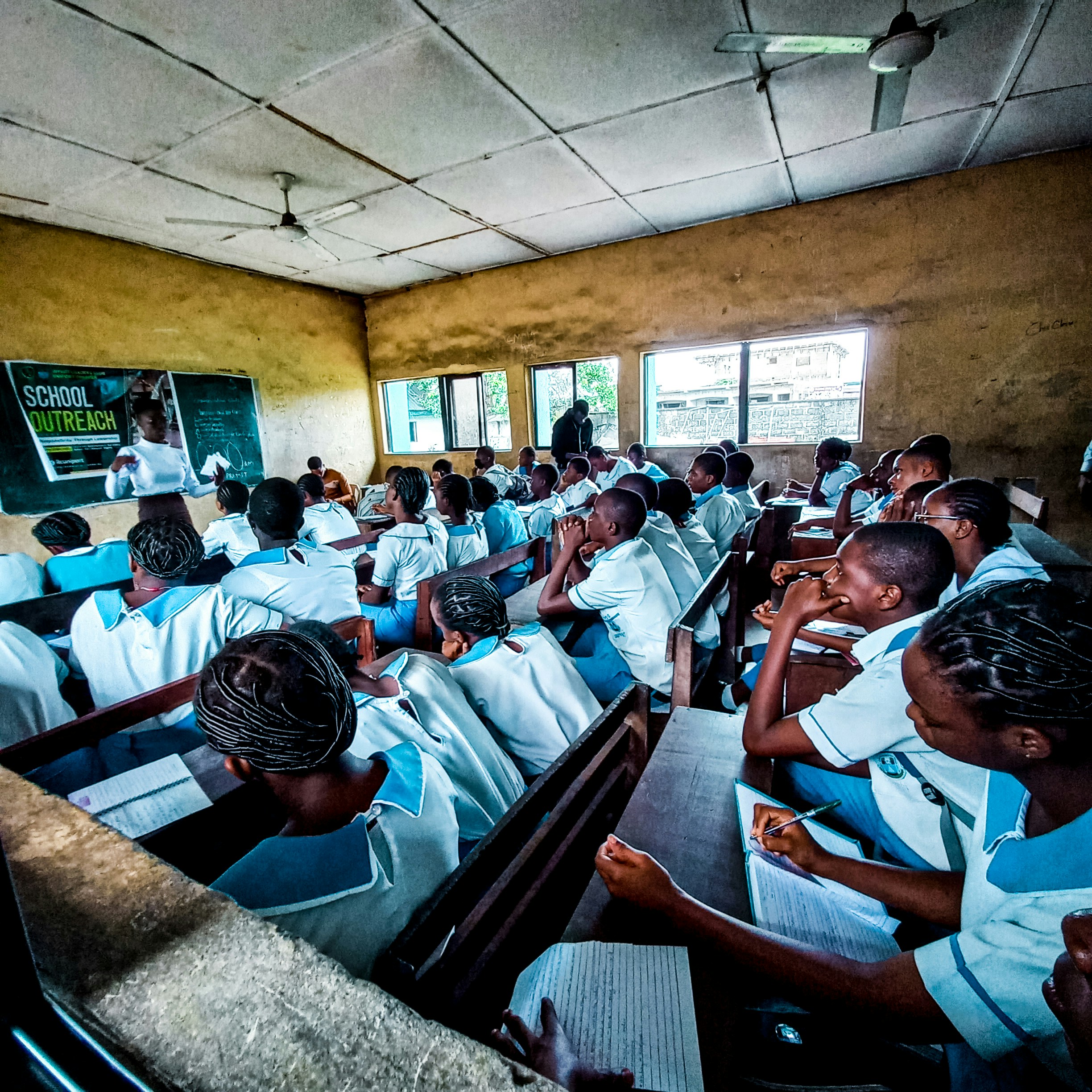 Students in a classroom during school outreach program in Port Harcourt