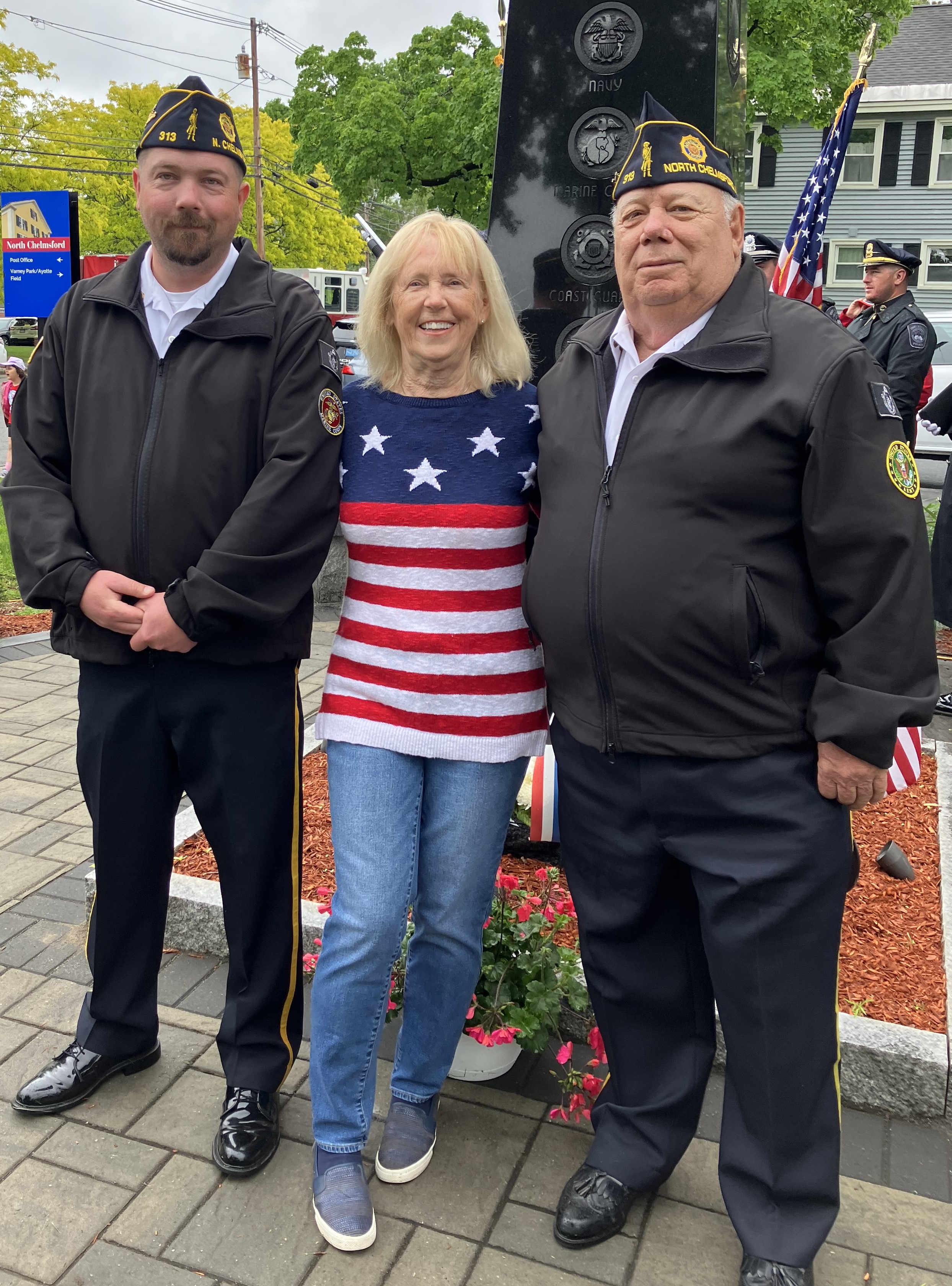 Karla Miller with American Legion Post 313 Vietnam Veterans at Memorial Day Dedication in North Chelmsford