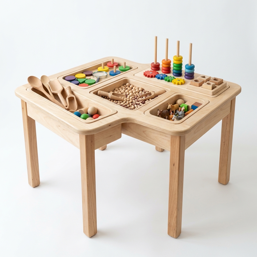 Mesa Sensorial Montessori em Madeira