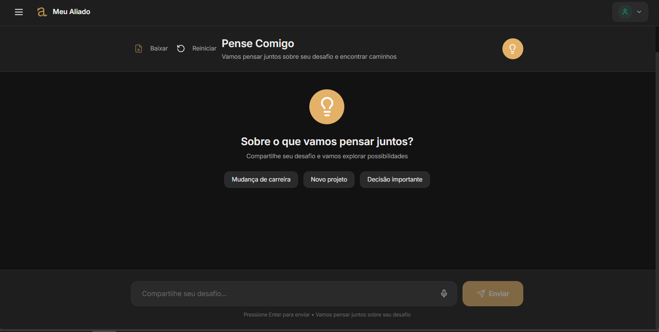 Meu Aliado - Modulo Pense Comigo com prompts de reflexao e chat input