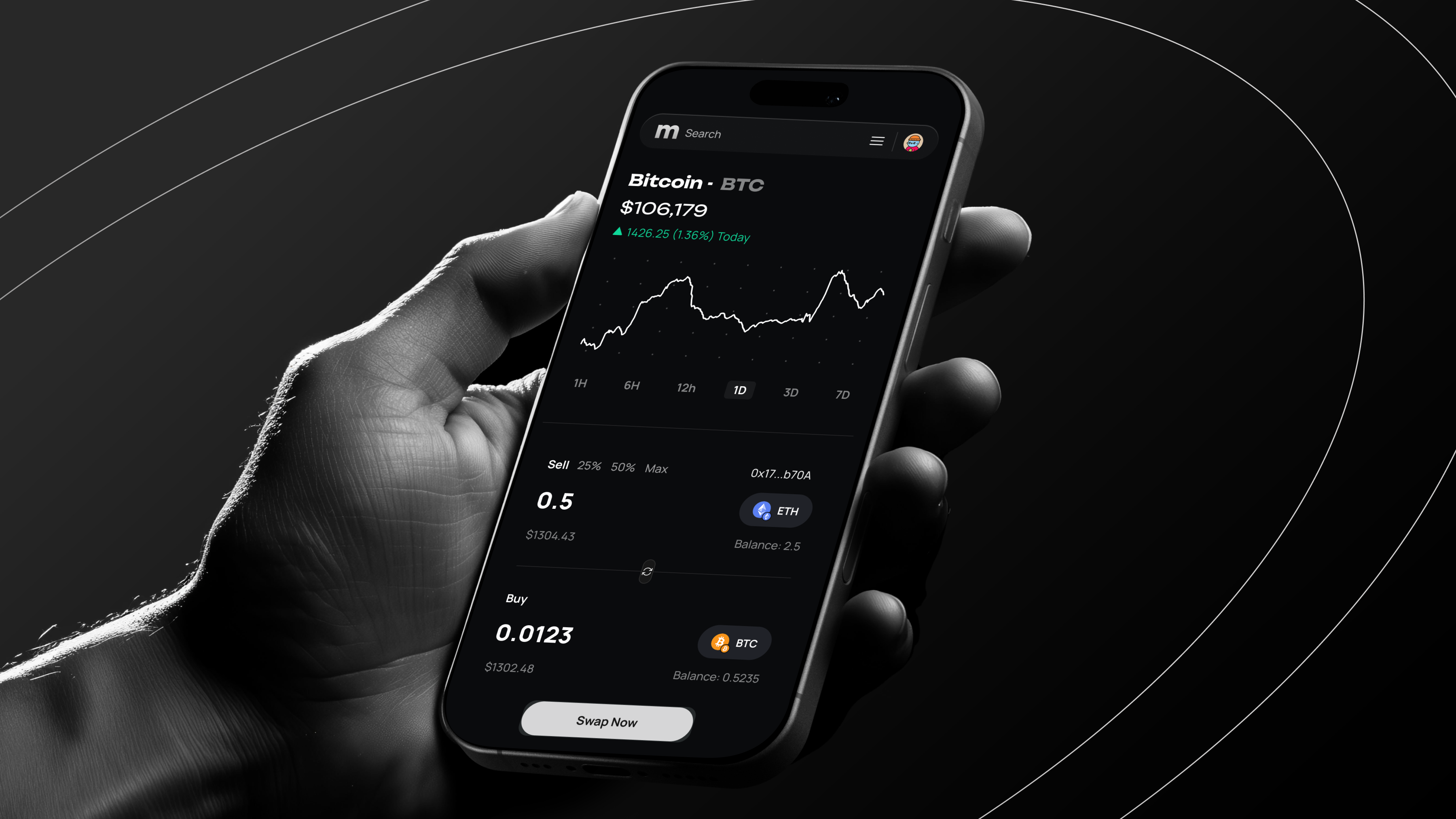 Hand holding phone showing Mintify mobile trading