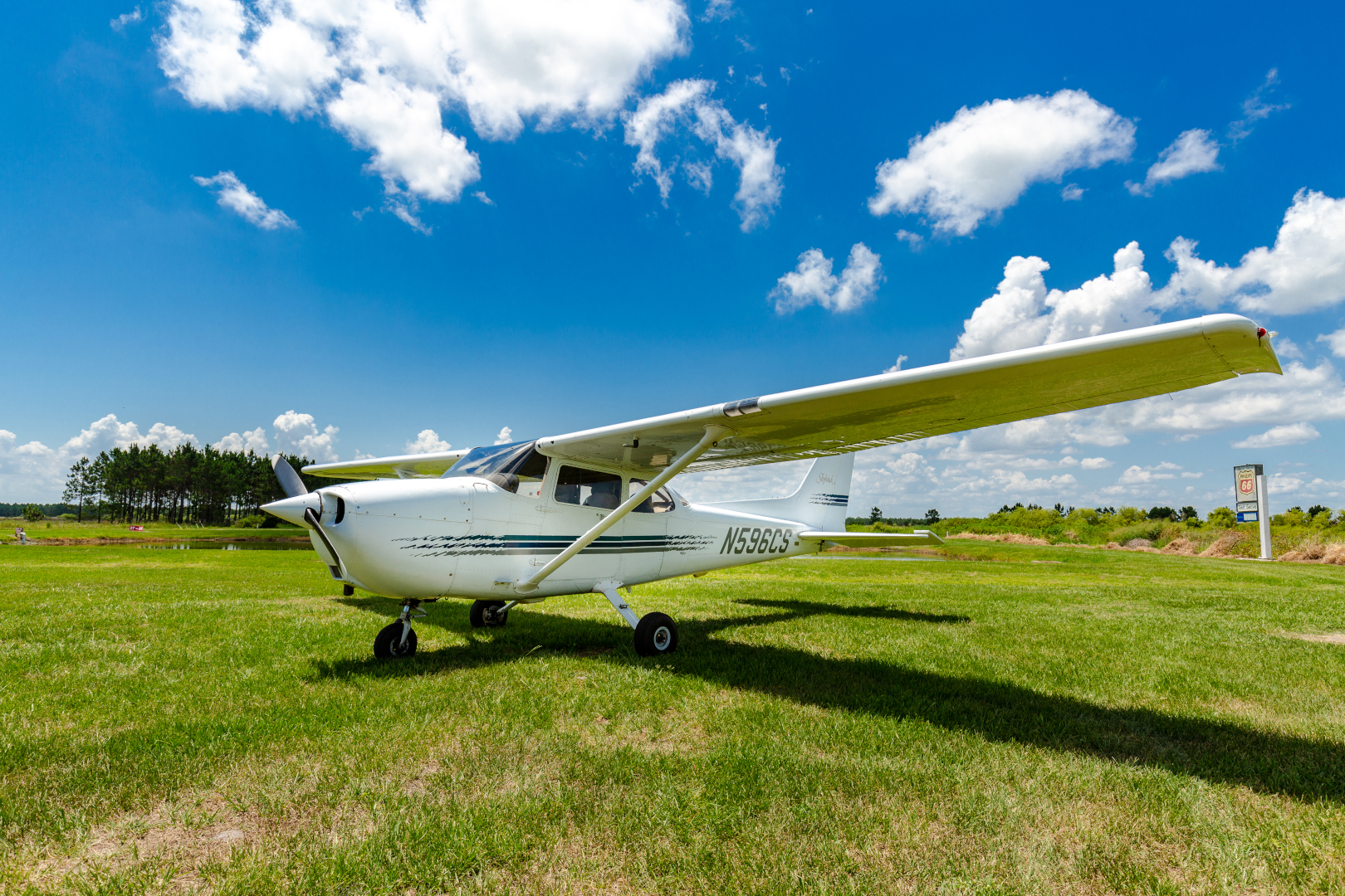 N596CS exterior on the grass