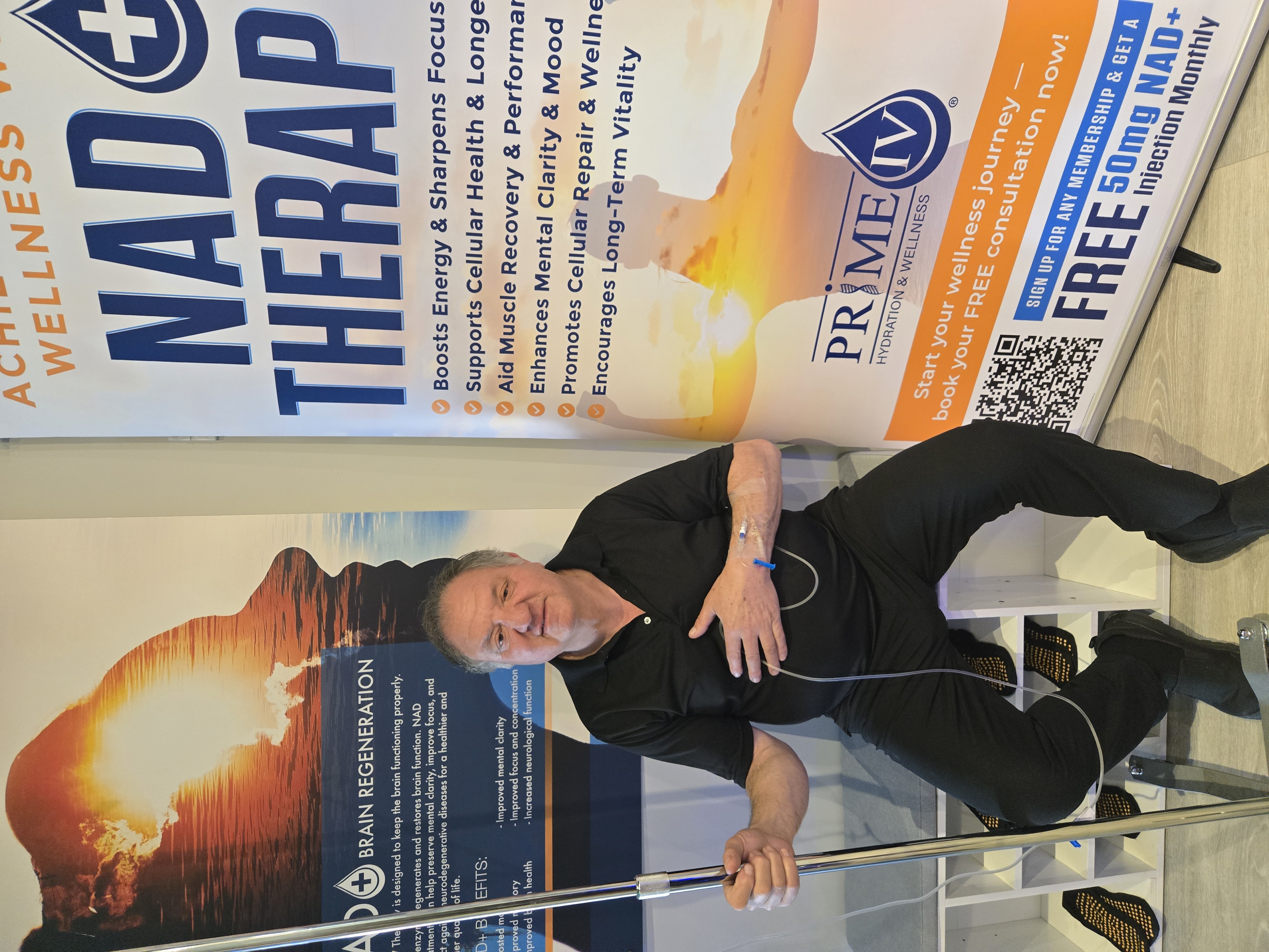 A guest relaxing during an NAD+ Therapy infusion at Prime IV Hydration & Wellness in Flemington, NJ