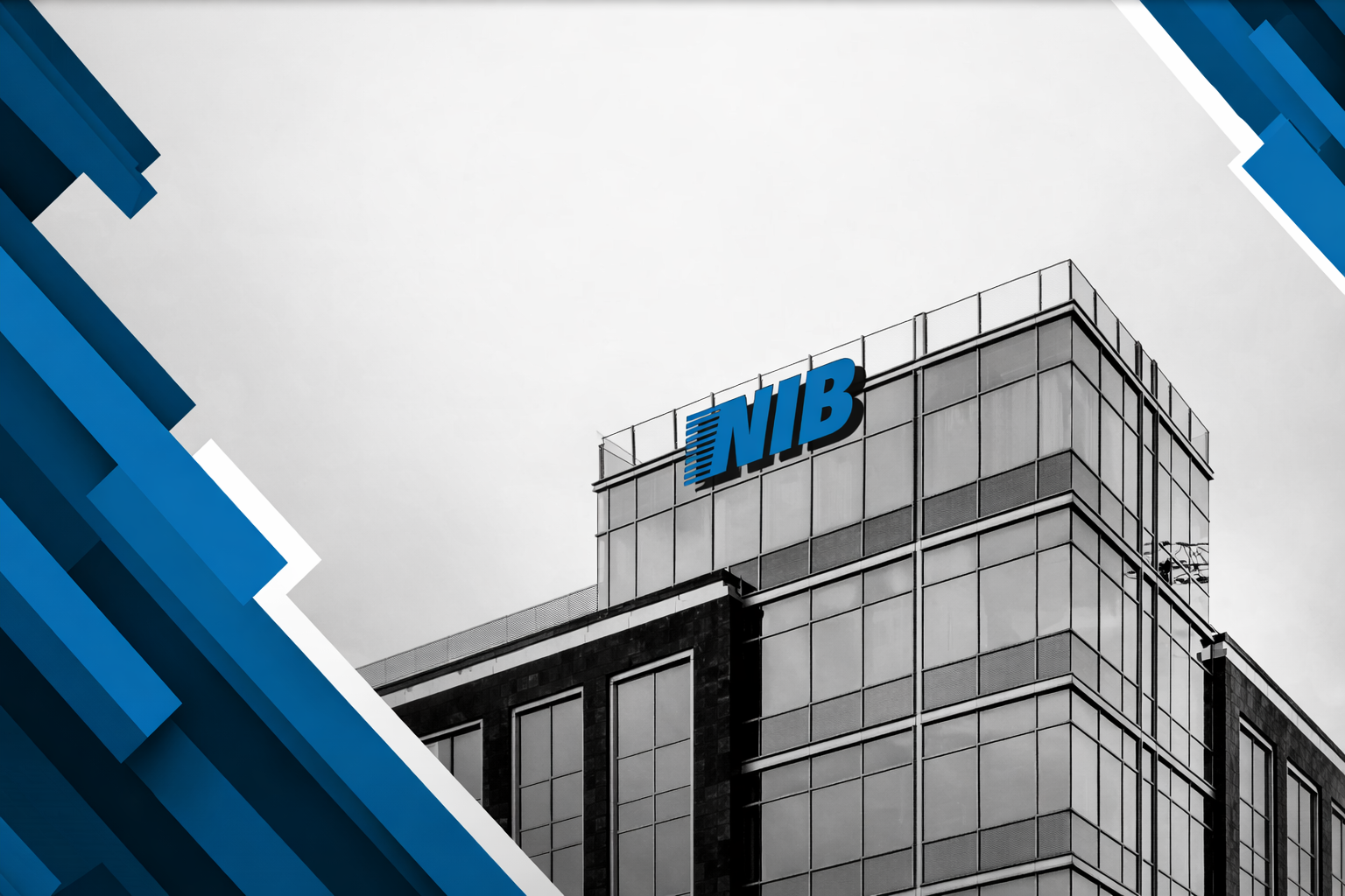 NIB corporate headquarters building with blue geometric brand accents