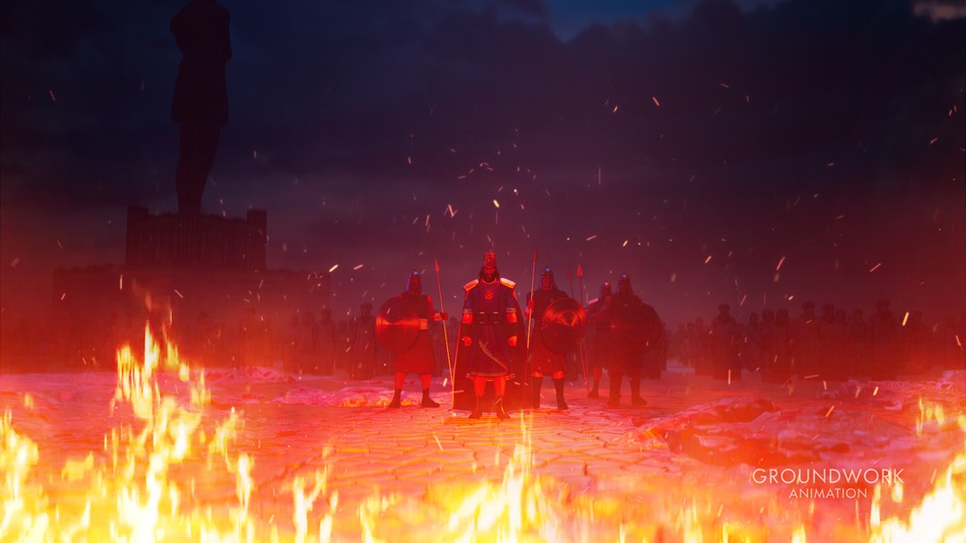 Nebuchadnezzar standing before the furnace