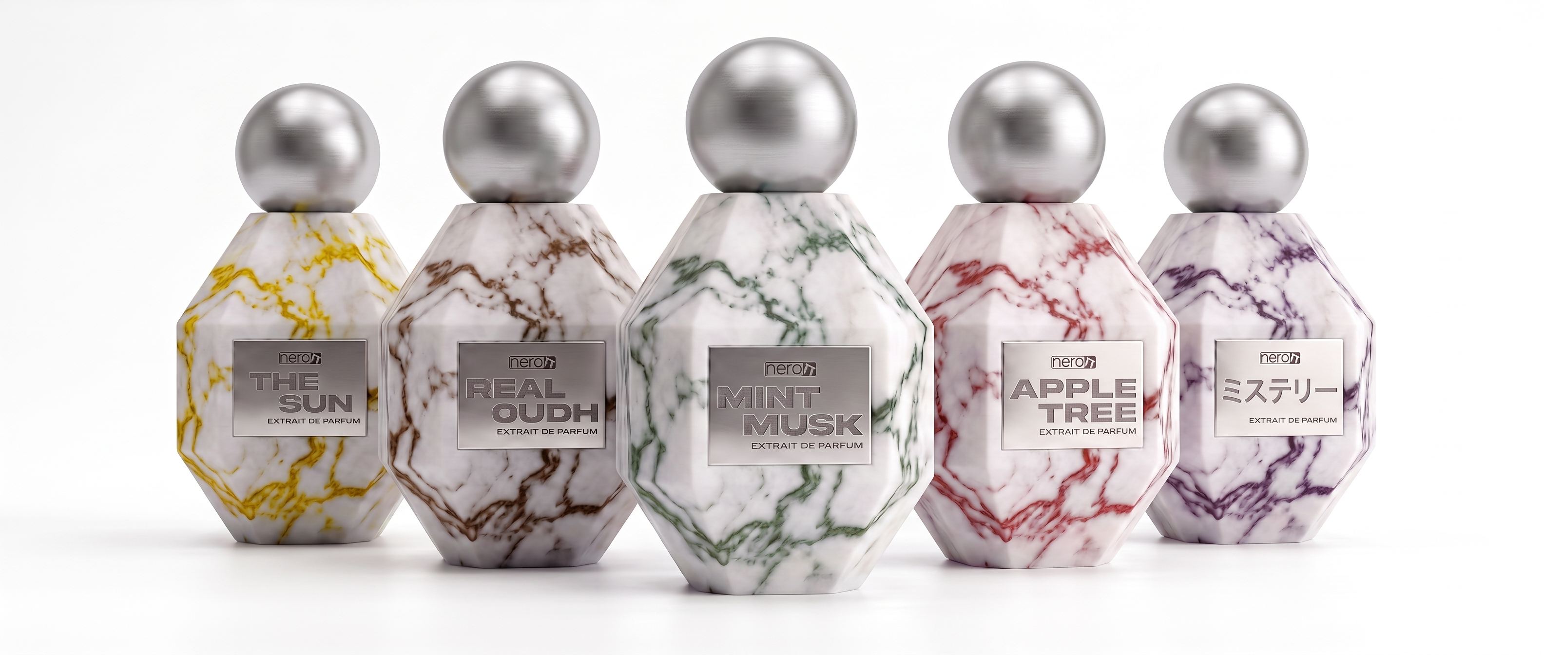 NEROPI Extrait de Parfum Collection — The Sun, Real Oudh, Mint Musk, Apple Tree, Mystery
