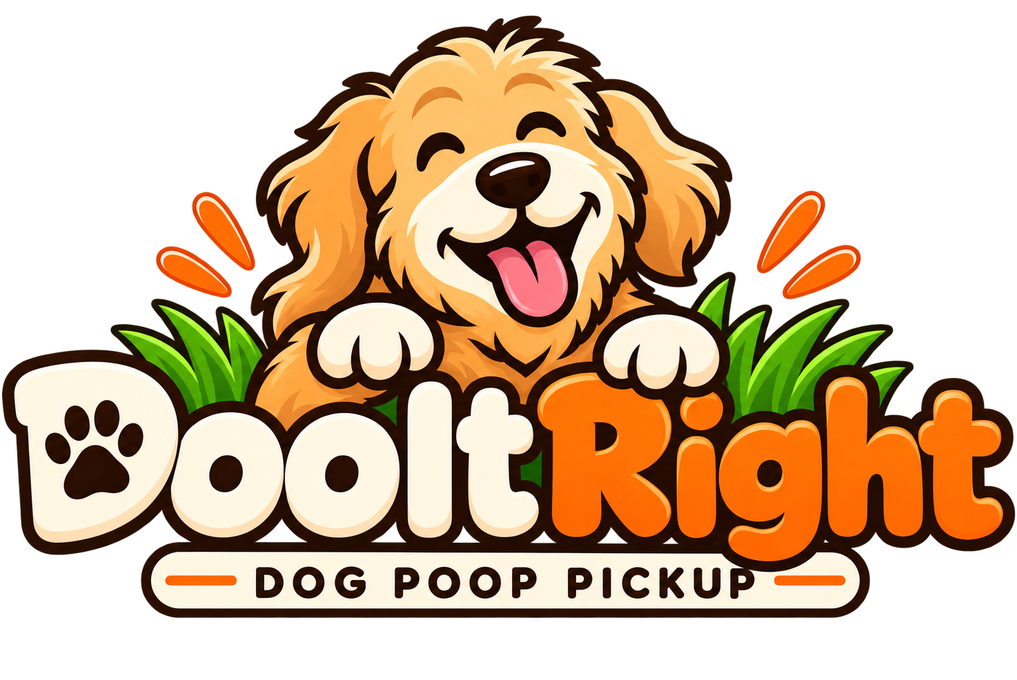 Doo It Right dog waste pickup logo with a friendly dog mascot