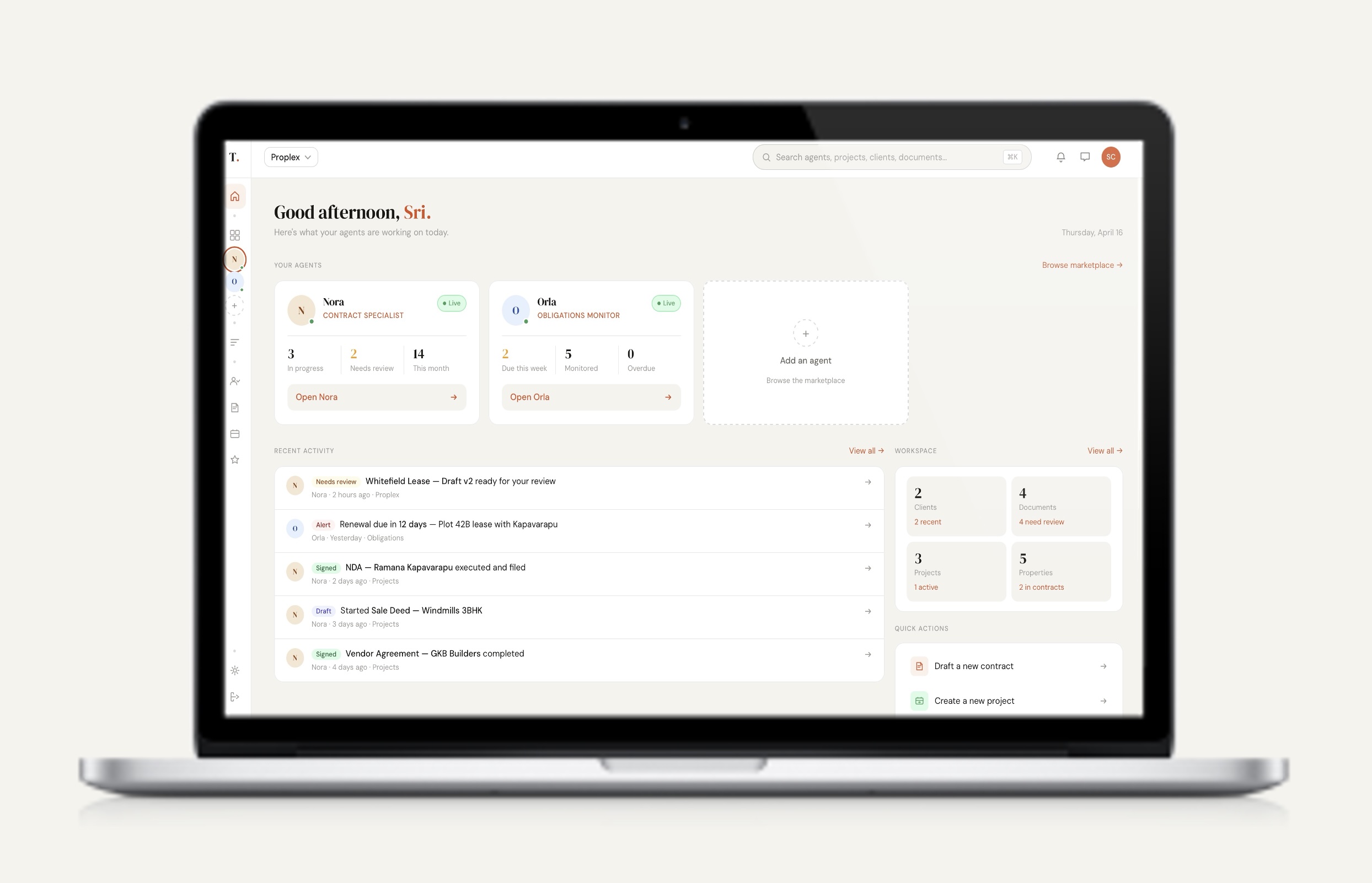 Troup dashboard showing AI agent management interface