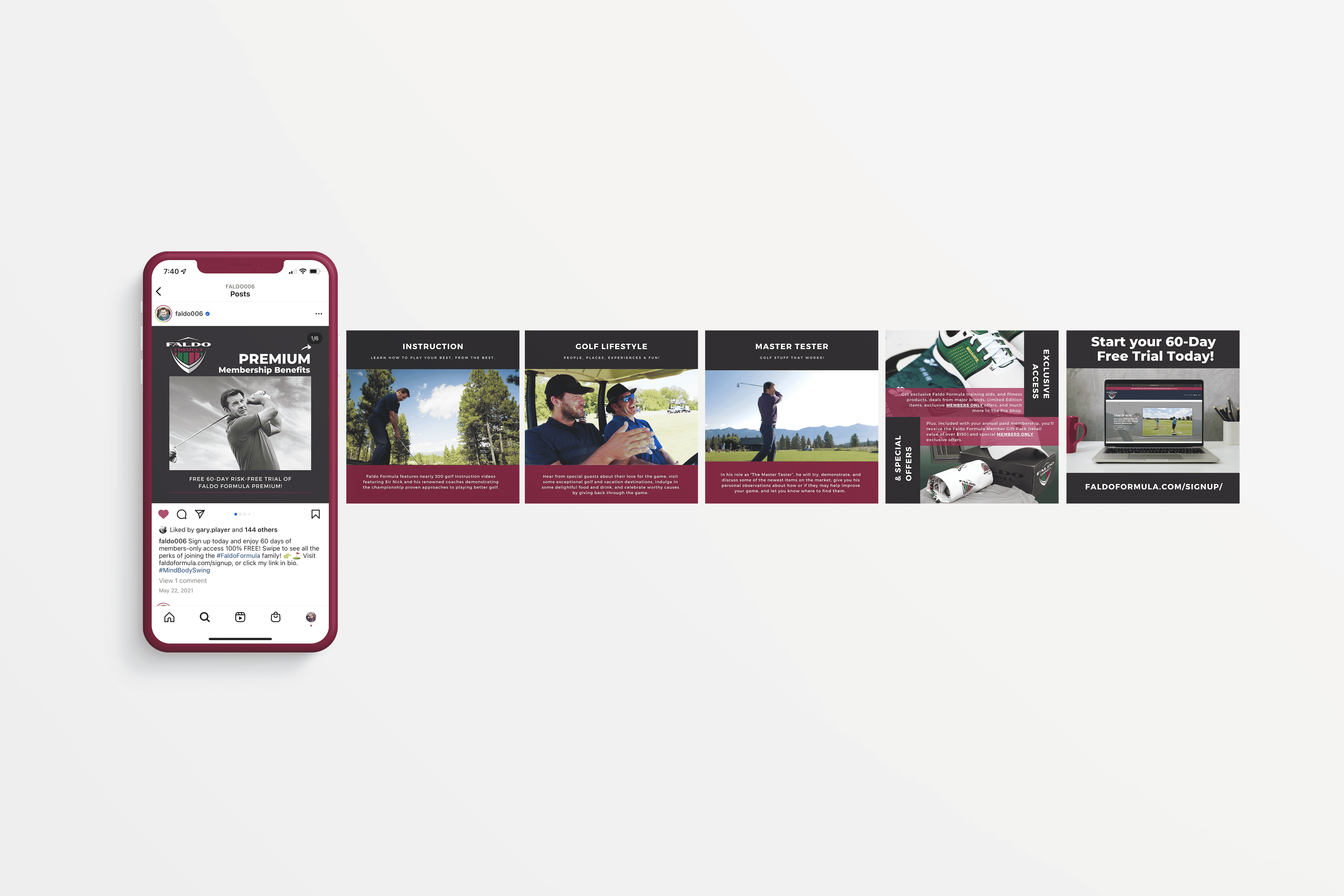 Nick Faldo Instagram carousel content strategy