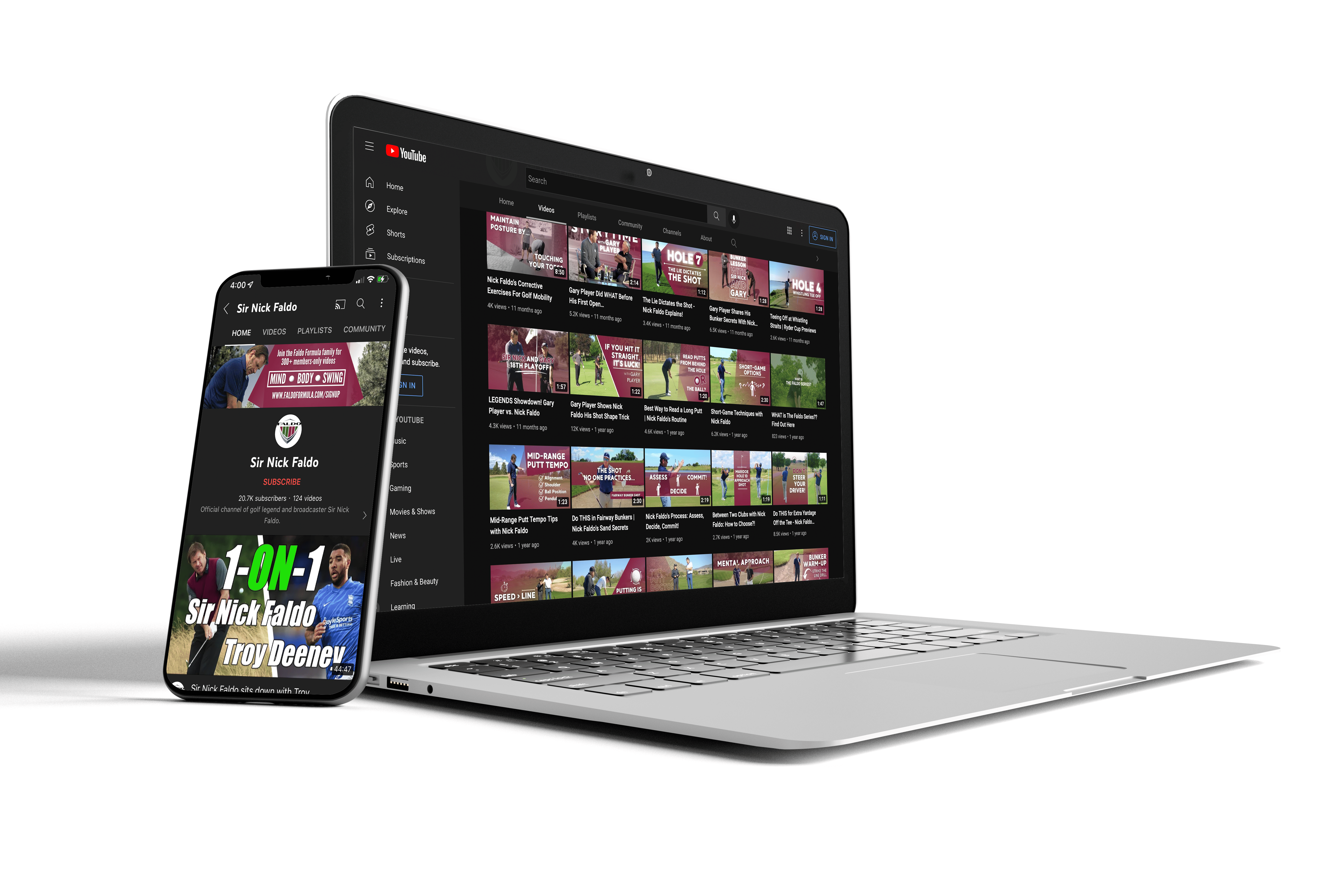 Nick Faldo YouTube channel content library