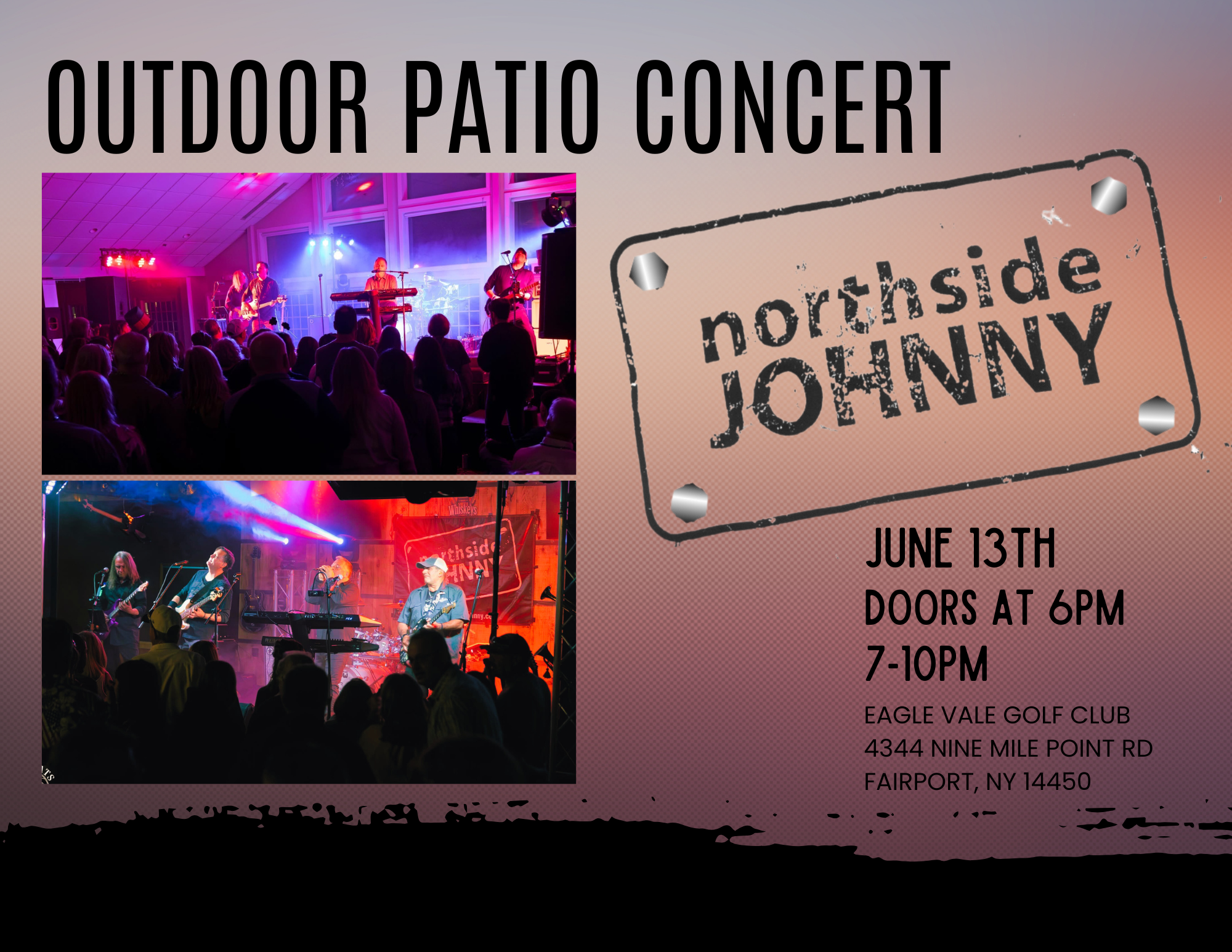 Outdoor Patio Concert — Northside Johnny, June 13th, Doors at 6PM, 7-10PM, Eagle Vale Golf Club