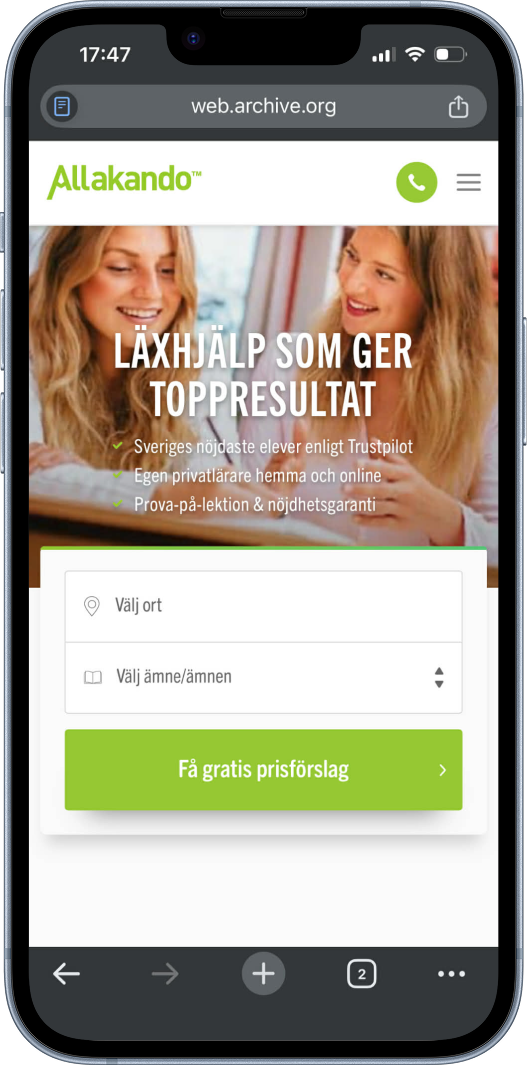 Original Allakando landing page with transactional form