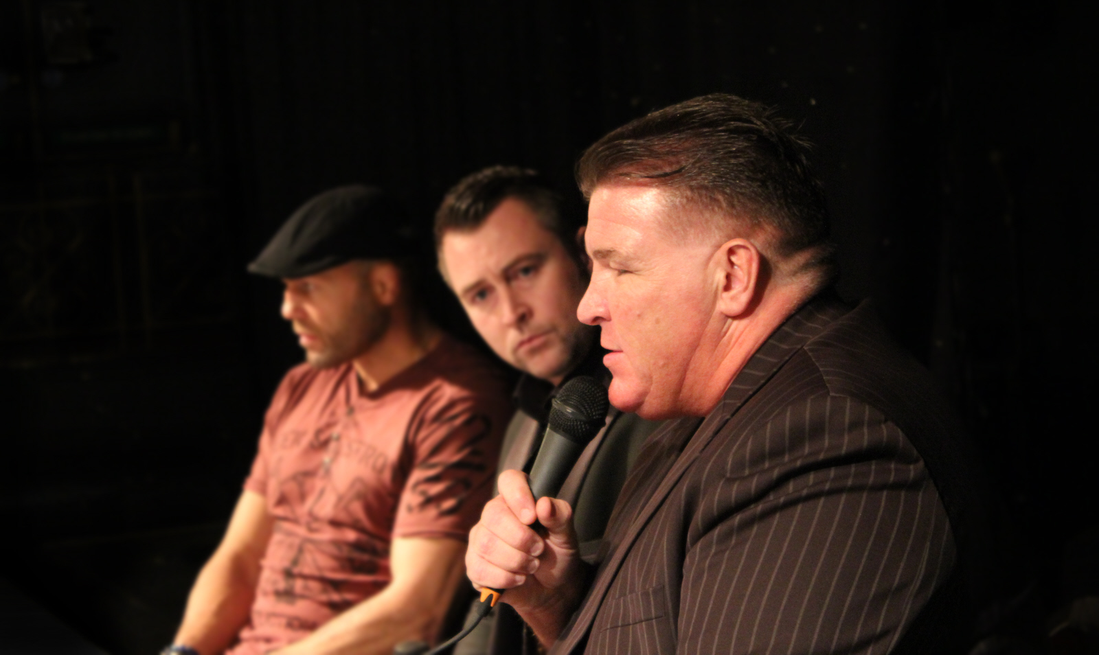 Big Joe Egan on stage at Liverpool Olympia with Randy Couture