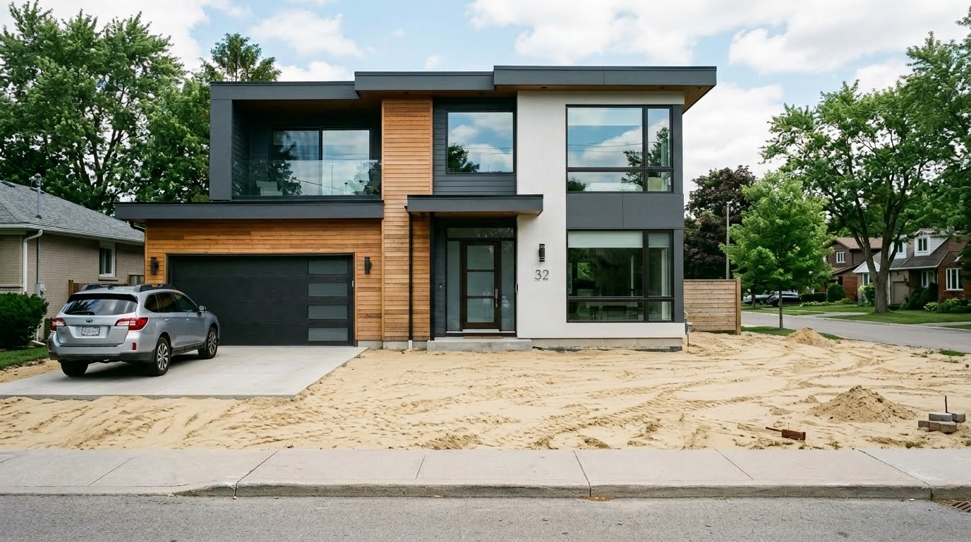 Before: House with bare dirt yard