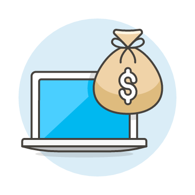 Laptop with money bag icon showing GoCash's instant money transfer capability, delivering approved funds to your bank account within seconds
