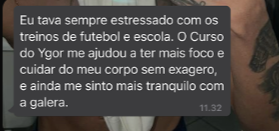 Depoimento sobre treinos e foco