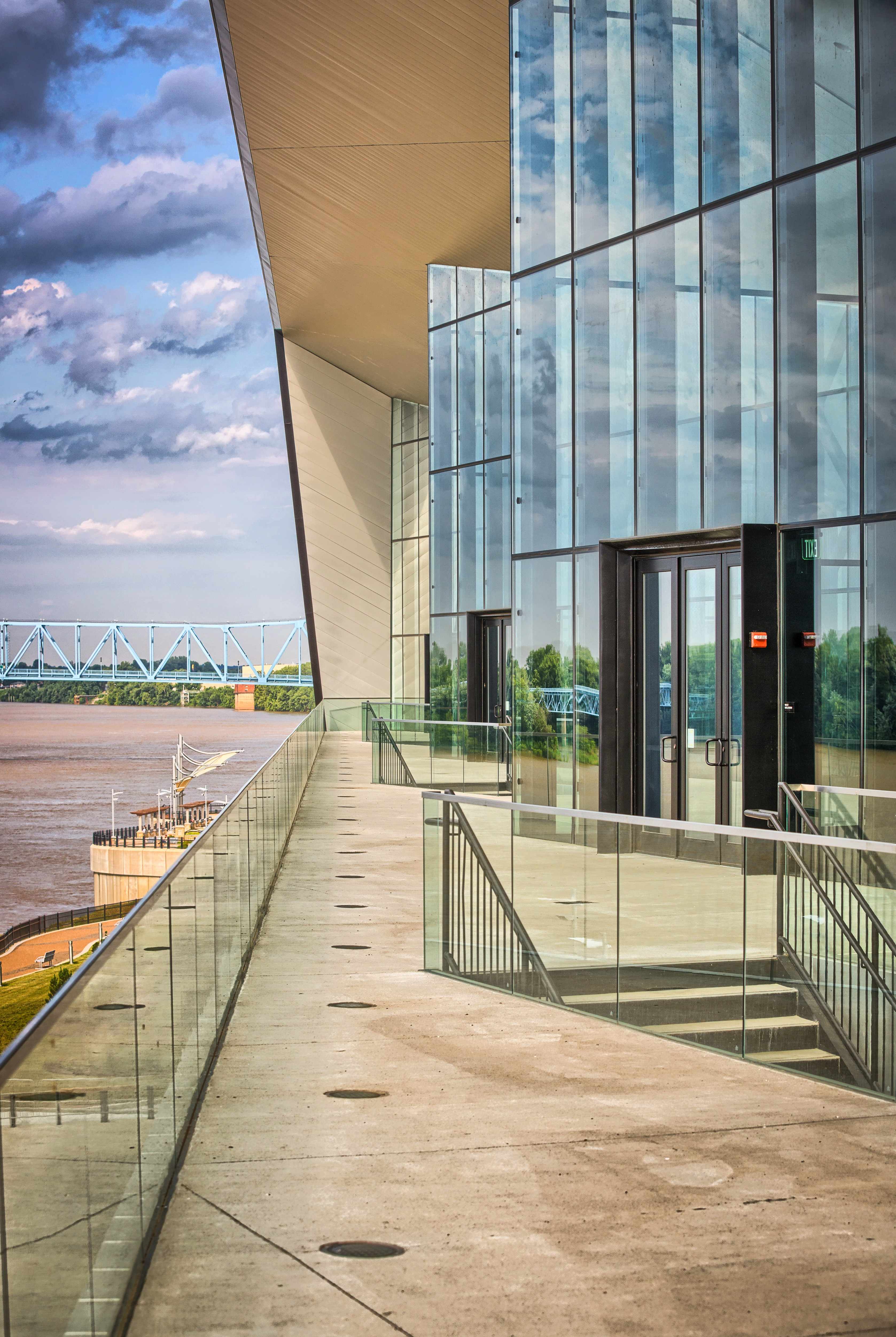 Owensboro Convention Center — Structural Glass Terrace, Portrait River & Bridge View