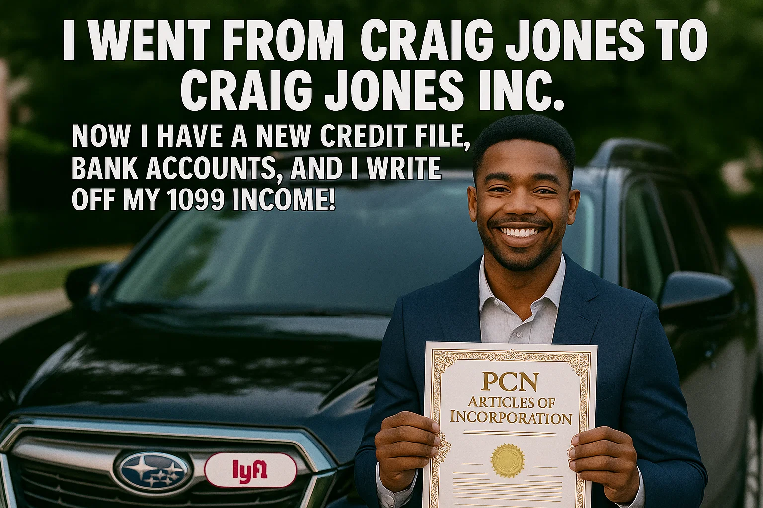 Black businessman showcasing his new PCN Articles of Incorporation with corporate success, transforming from individual to incorporated entity