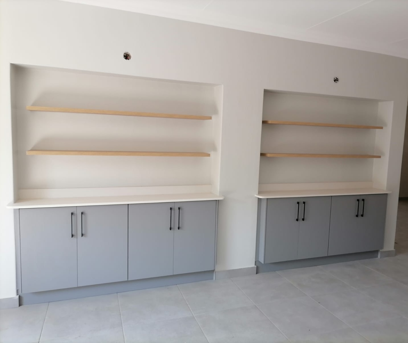 Grey Storage with Wood Shelving