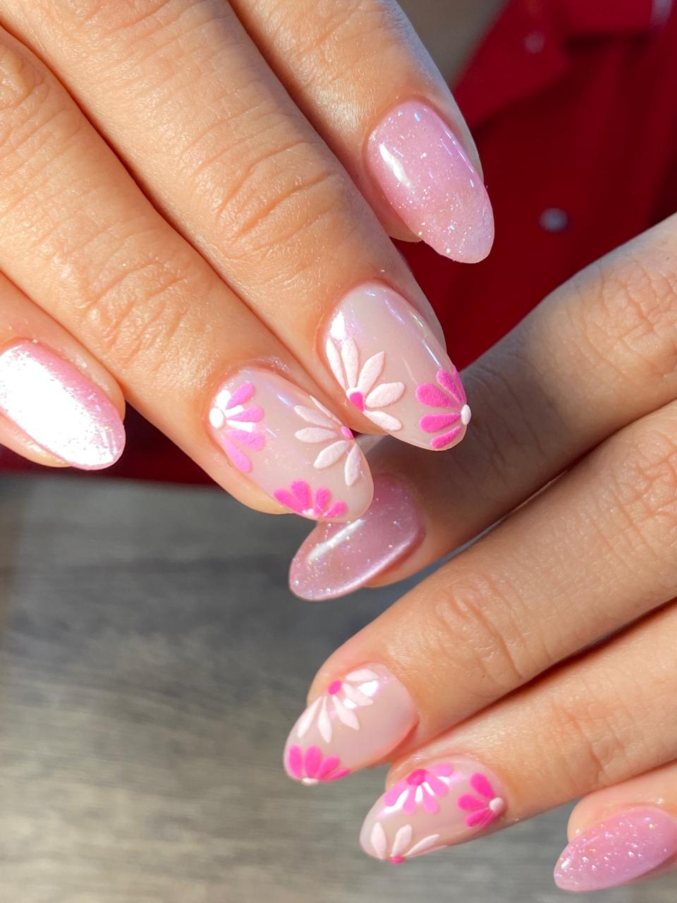 Pink floral nail design