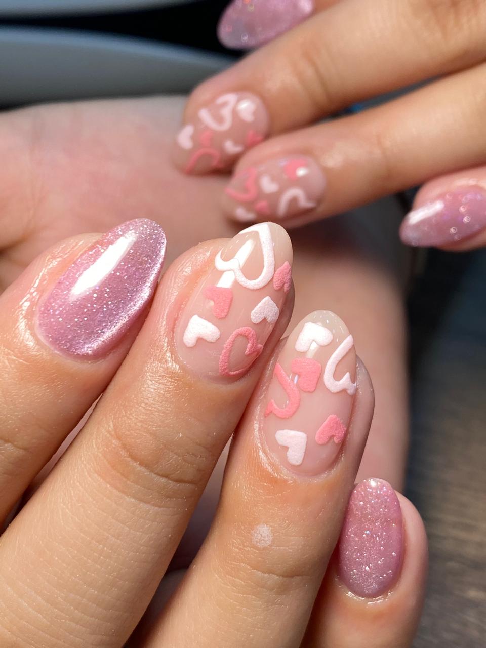 Pink heart nail design