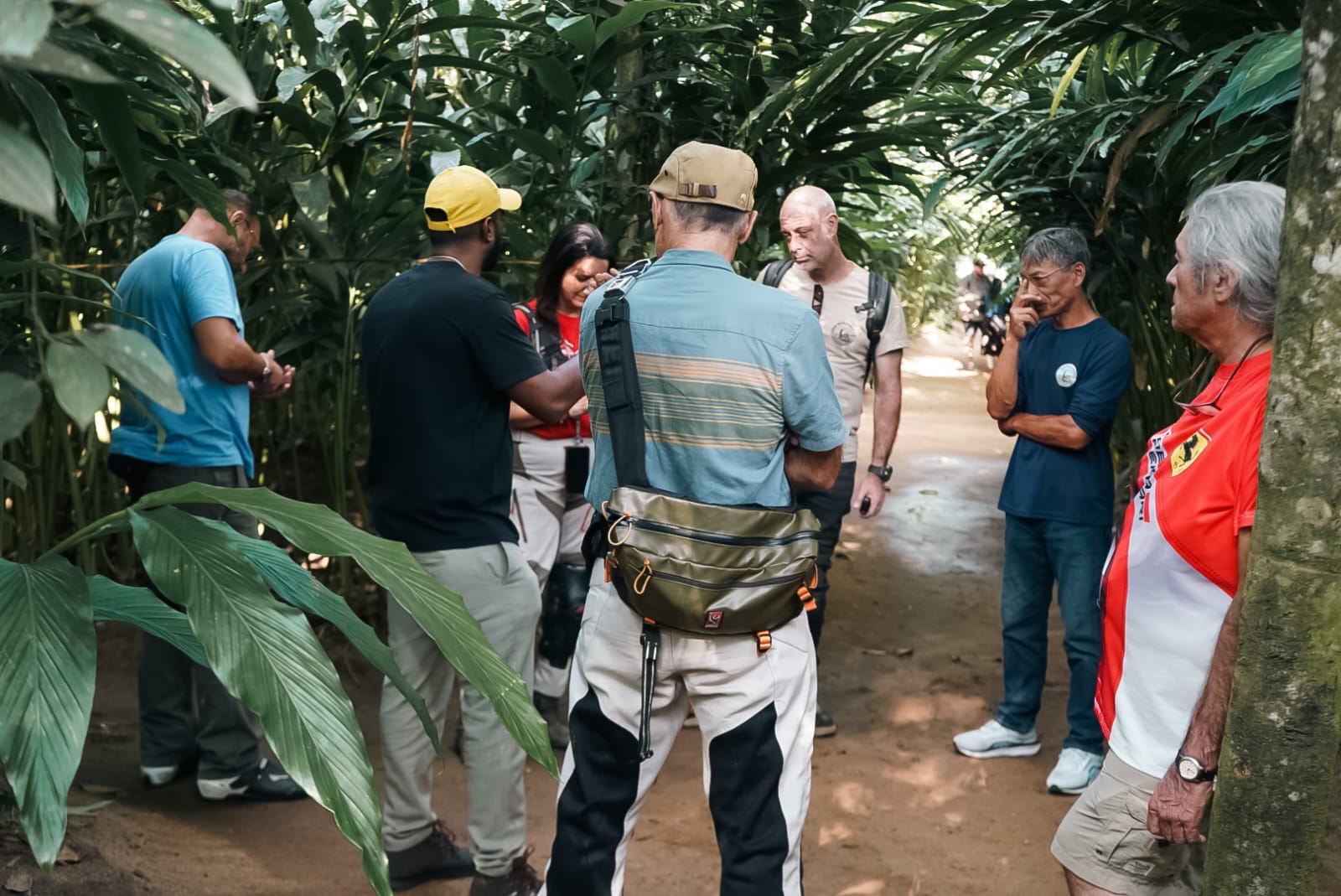 Group of tourists on guided spice garden tour
