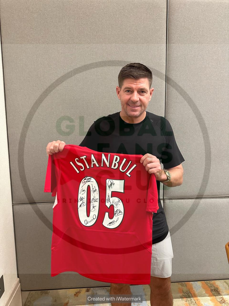Steven Gerrard with Istanbul 2005 signed shirt