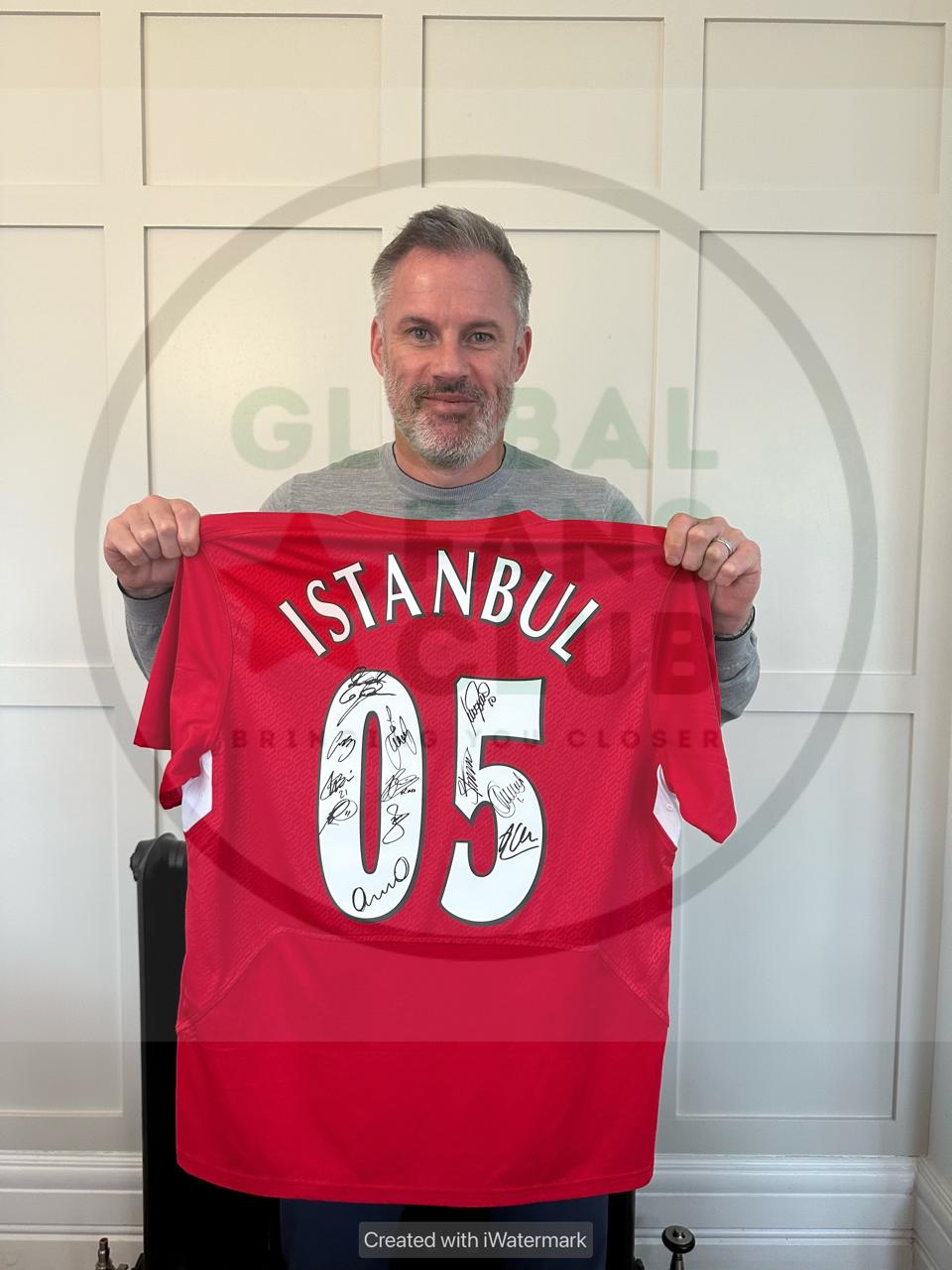 Jamie Carragher with Istanbul 2005 signed shirt